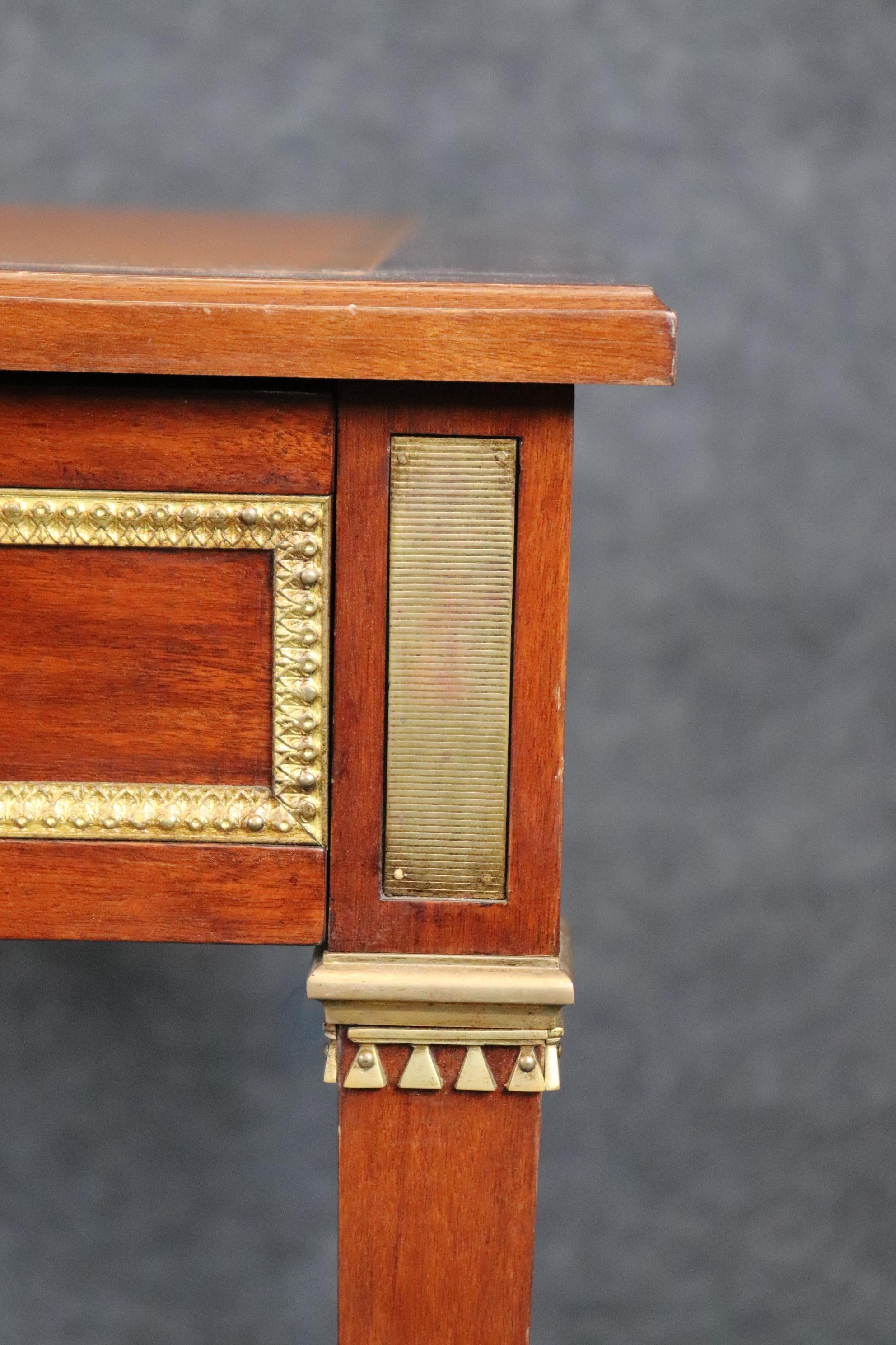 Maison Jansen Attributed Bronze Mahogany and Leather Top Game Table In Good Condition For Sale In Swedesboro, NJ