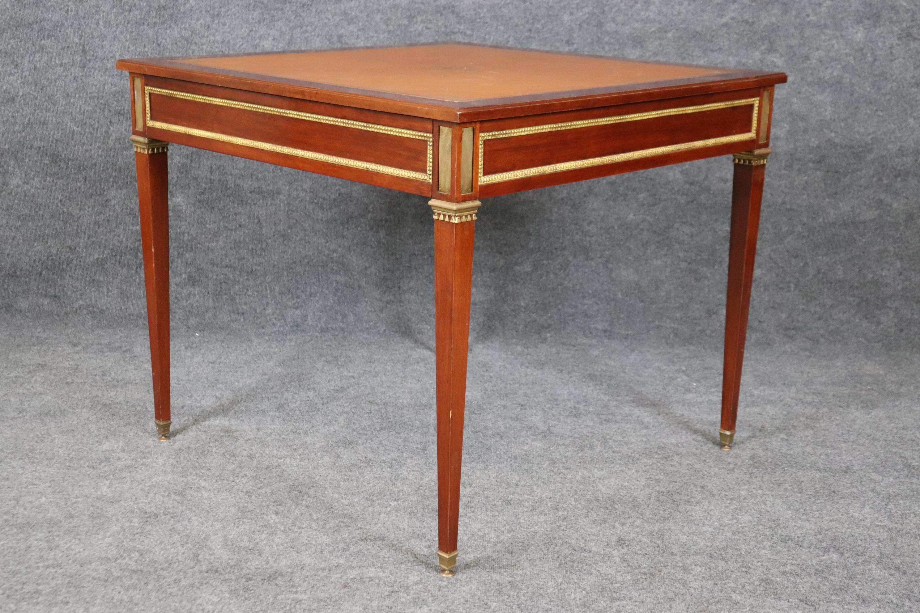 Mid-20th Century Maison Jansen Attributed Bronze Mahogany and Leather Top Game Table For Sale