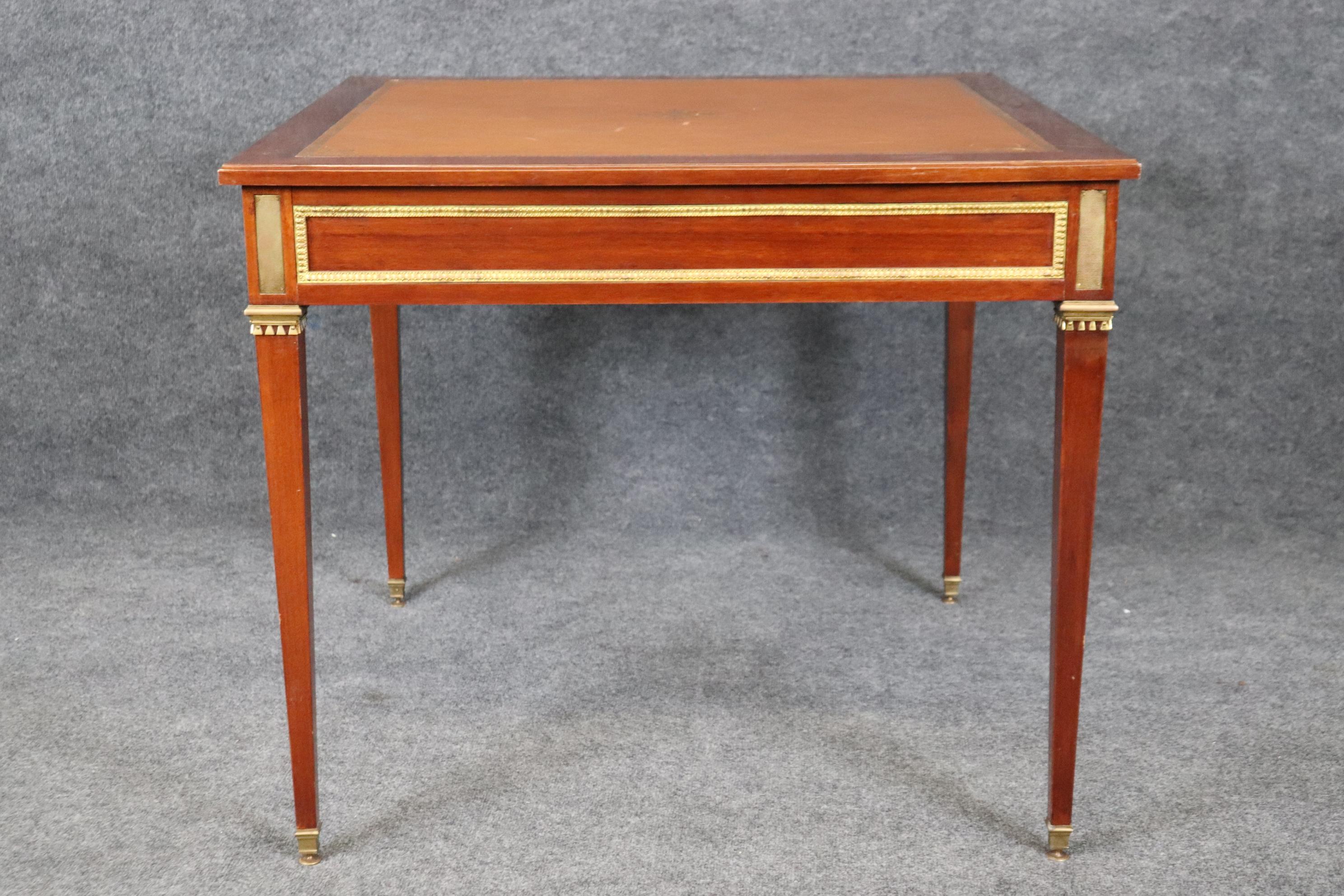 Maison Jansen Attributed Bronze Mahogany and Leather Top Game Table For Sale 1