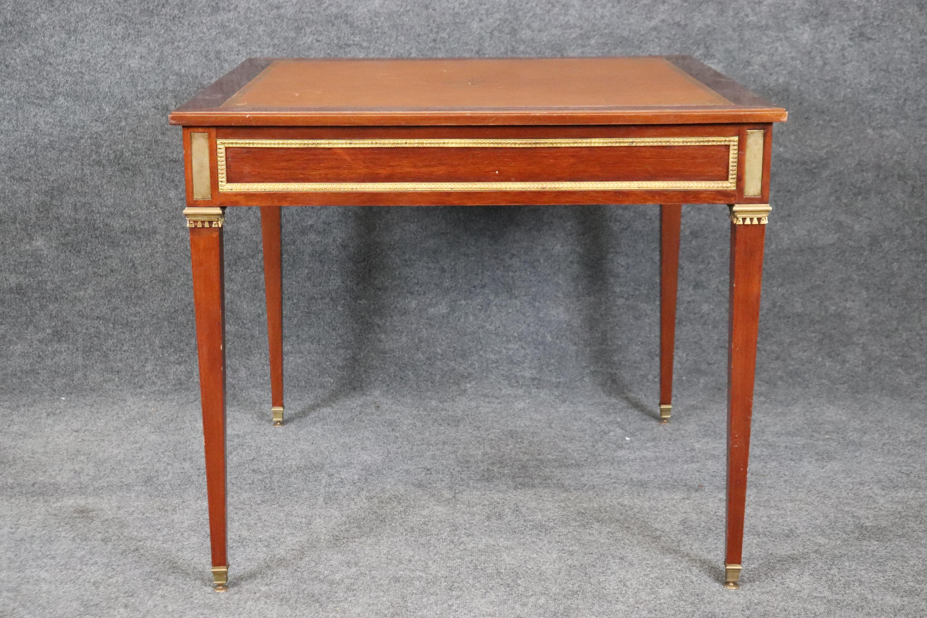 Maison Jansen Attributed Bronze Mahogany and Leather Top Game Table For Sale 2