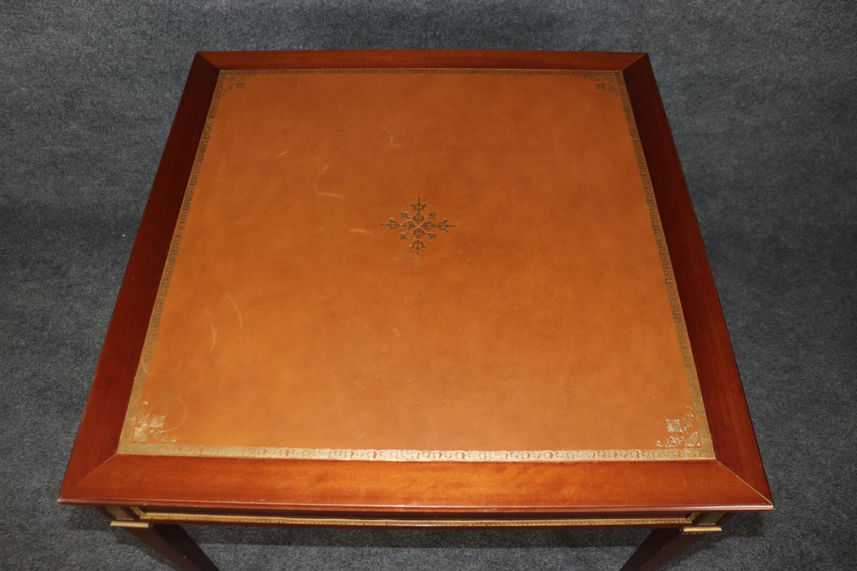 Maison Jansen Attributed Bronze Mahogany and Leather Top Game Table For Sale 3