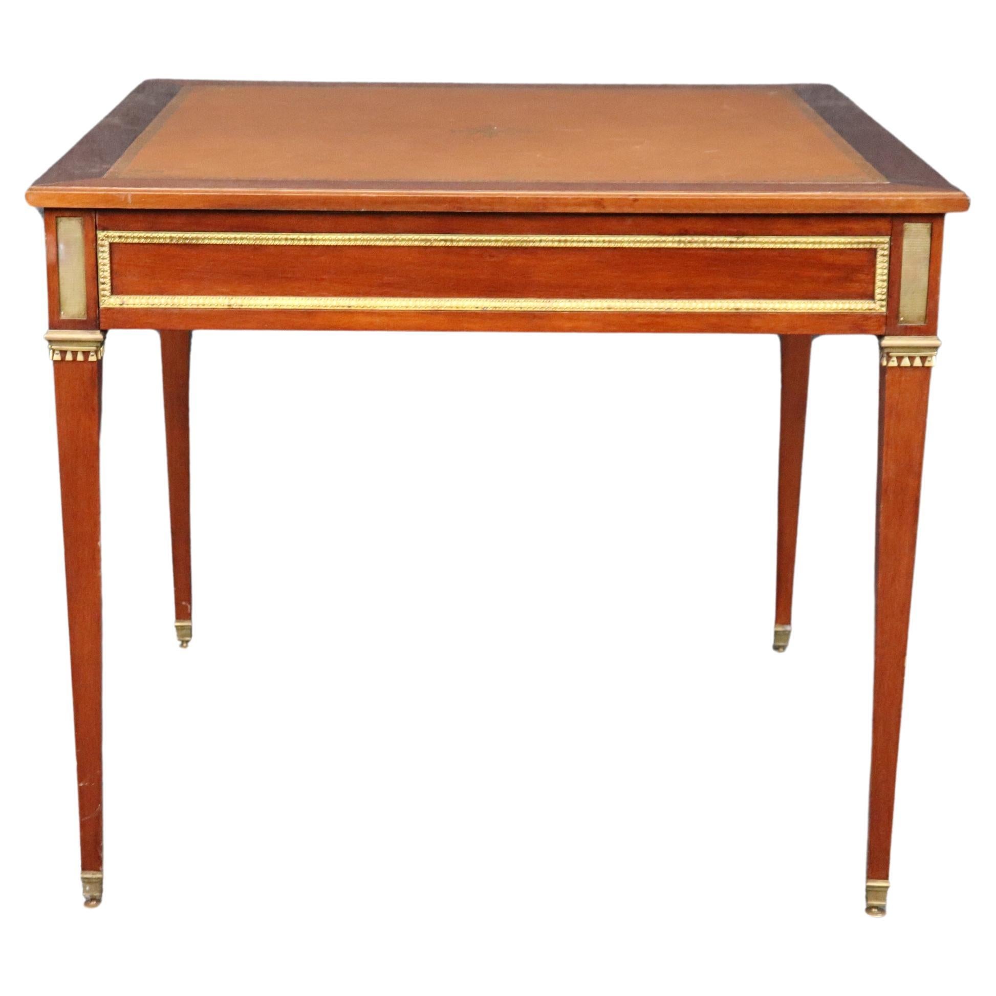 Maison Jansen Attributed Bronze Mahogany and Leather Top Game Table