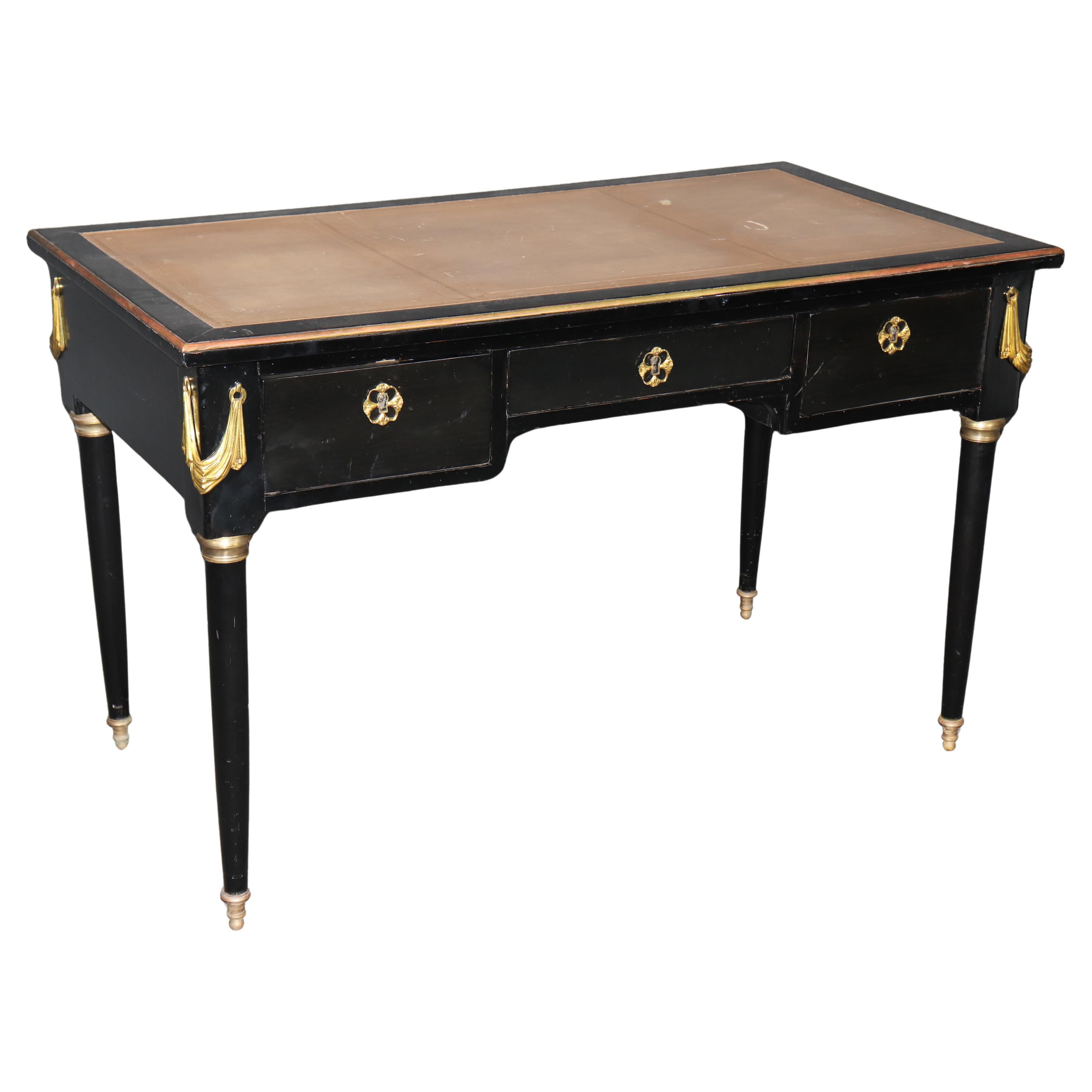 Maison Jansen Attributed Ebonized Leather Top Louis XVI Writing Desk For Sale