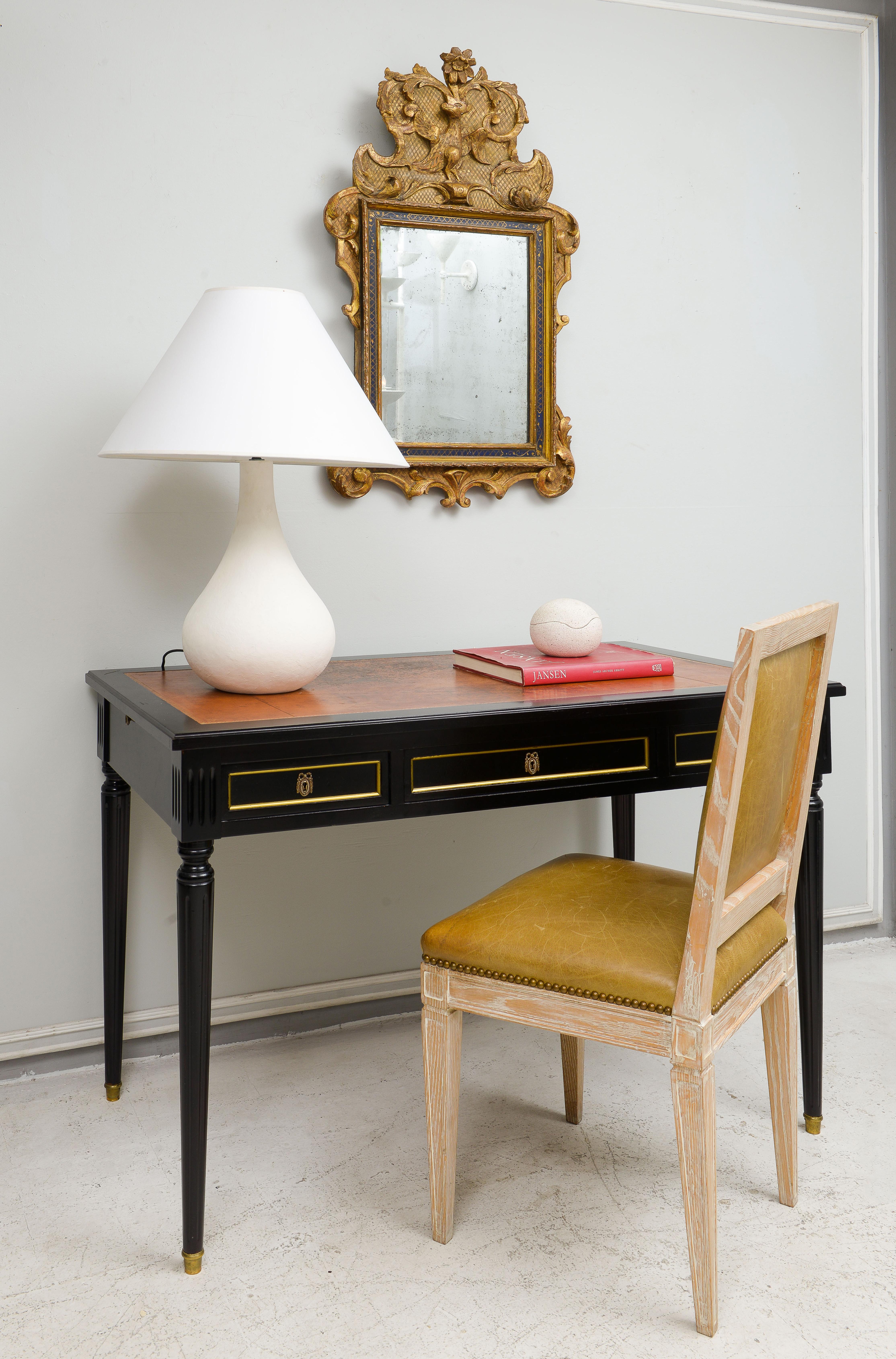 Ebonized Maison-Jansen Attributed French Leather, Top Bureau Plat Desk  For Sale