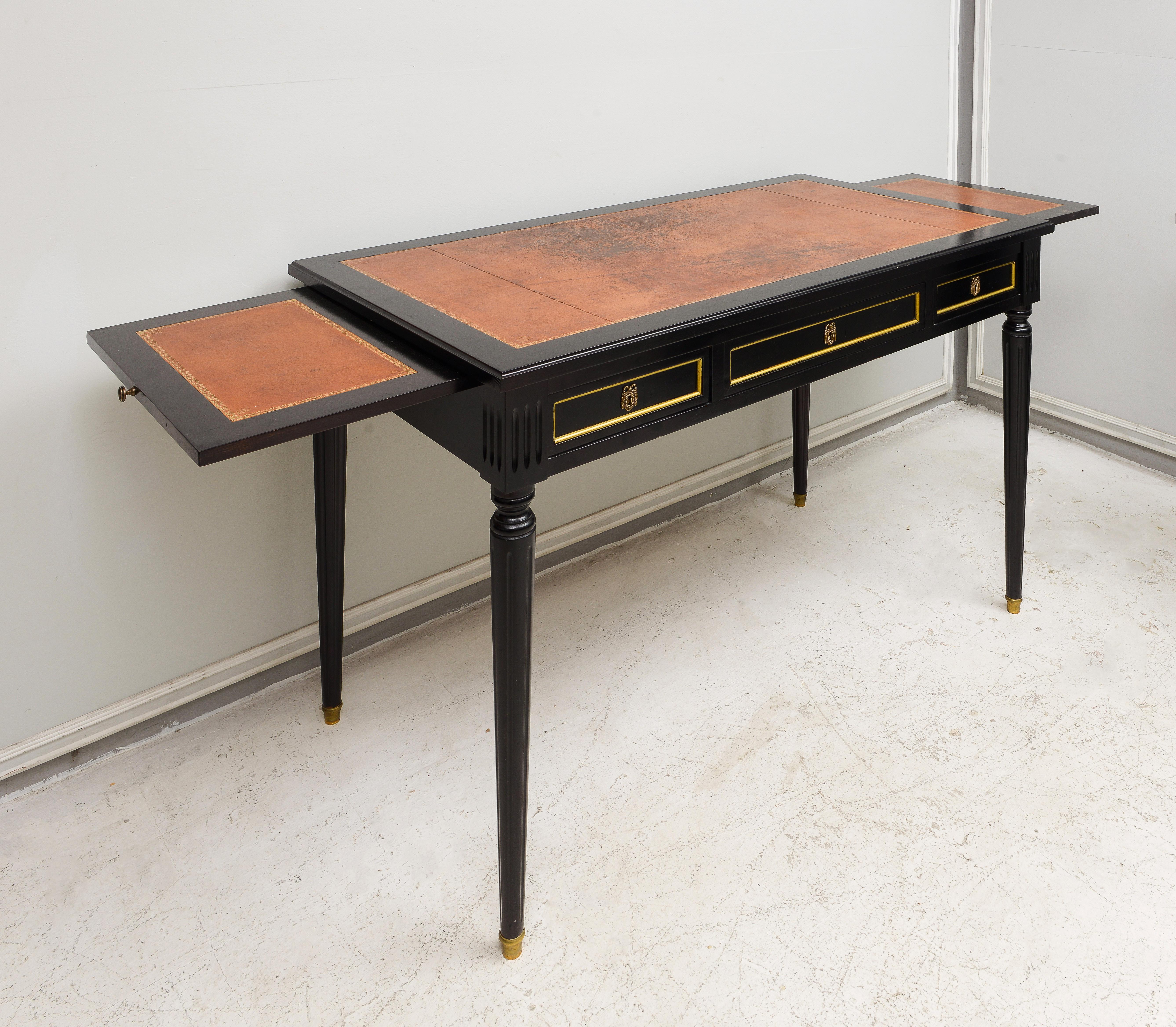 Maison-Jansen Attributed French Leather, Top Bureau Plat Desk  In Good Condition For Sale In New York, NY