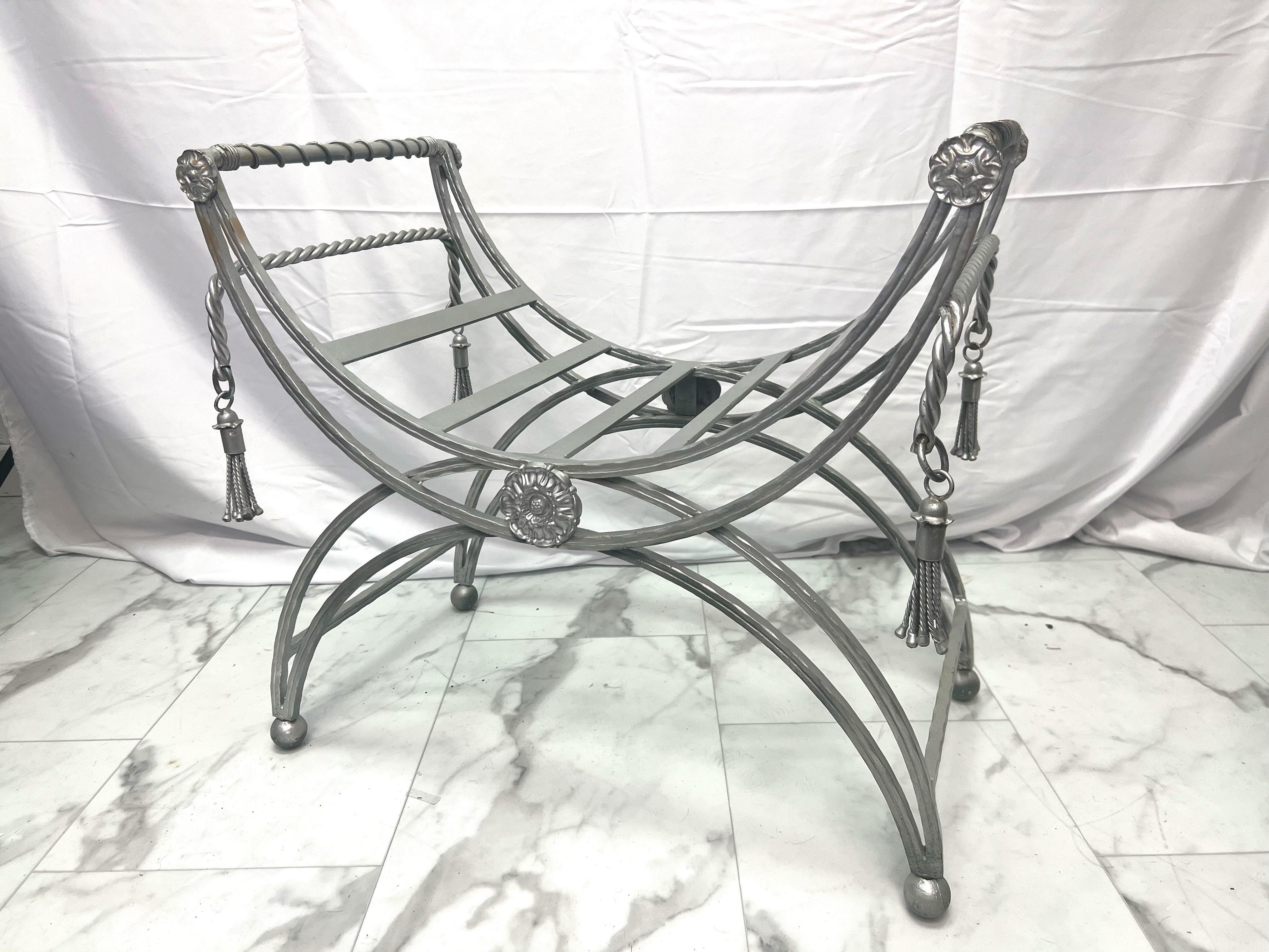 Metal Maison Jansen Attributed French Mid-Century Steel Bench For Sale