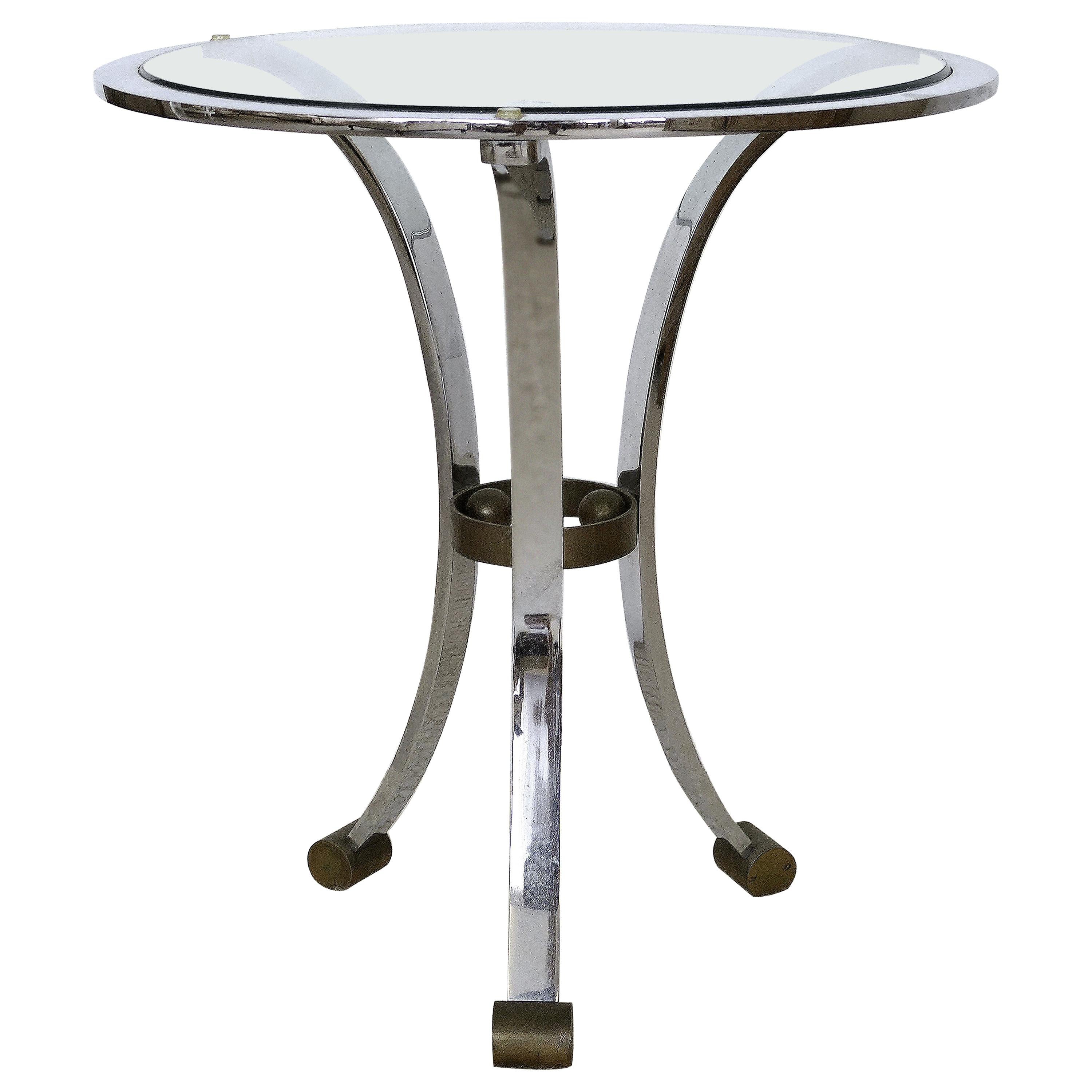 Maison Jansen Attributed Gueridon Table in Stainless Steel & Bronze