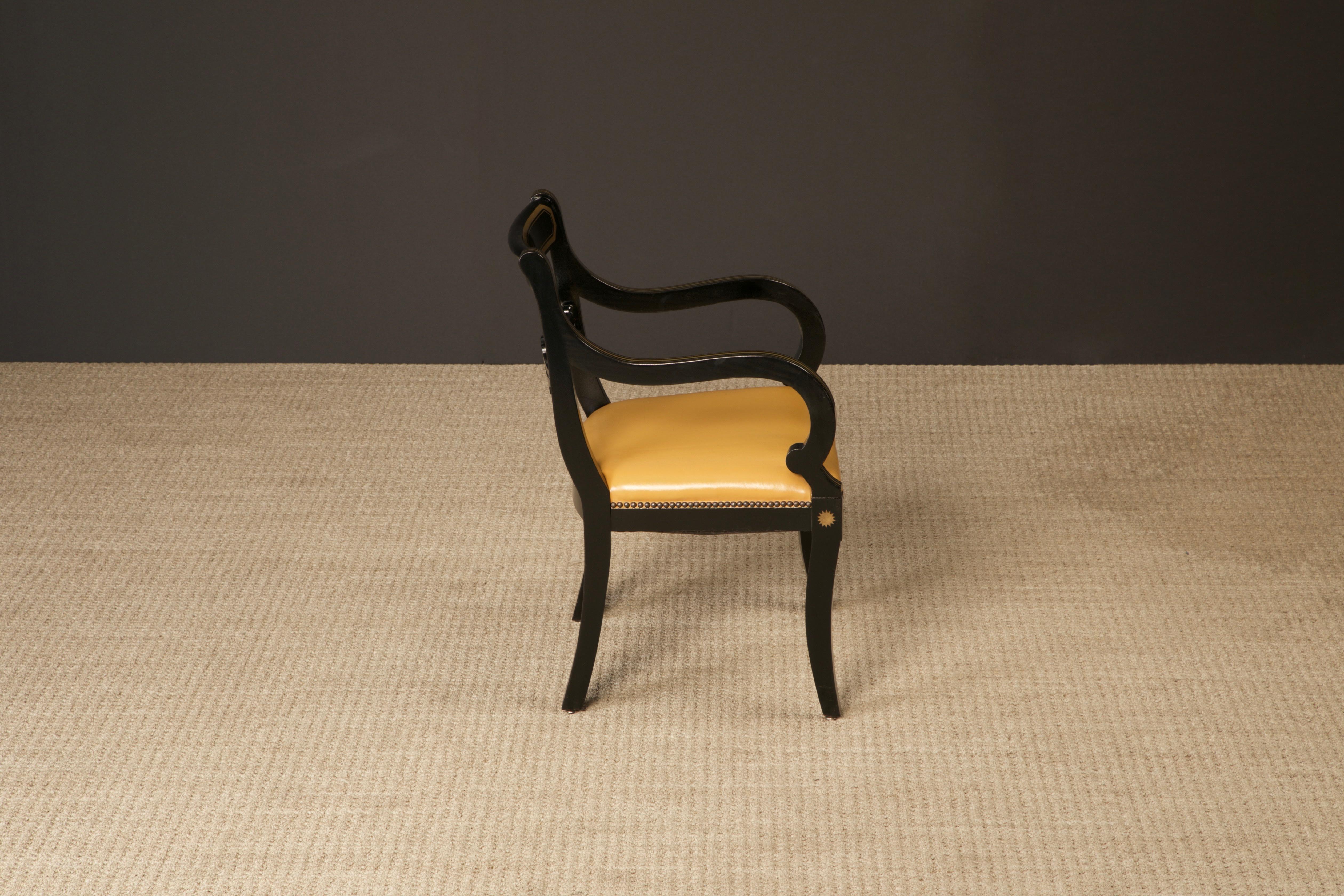 Maison Jansen Attributed Leather and Gilt Regency Armchairs, Restored, c. 1940s For Sale 5