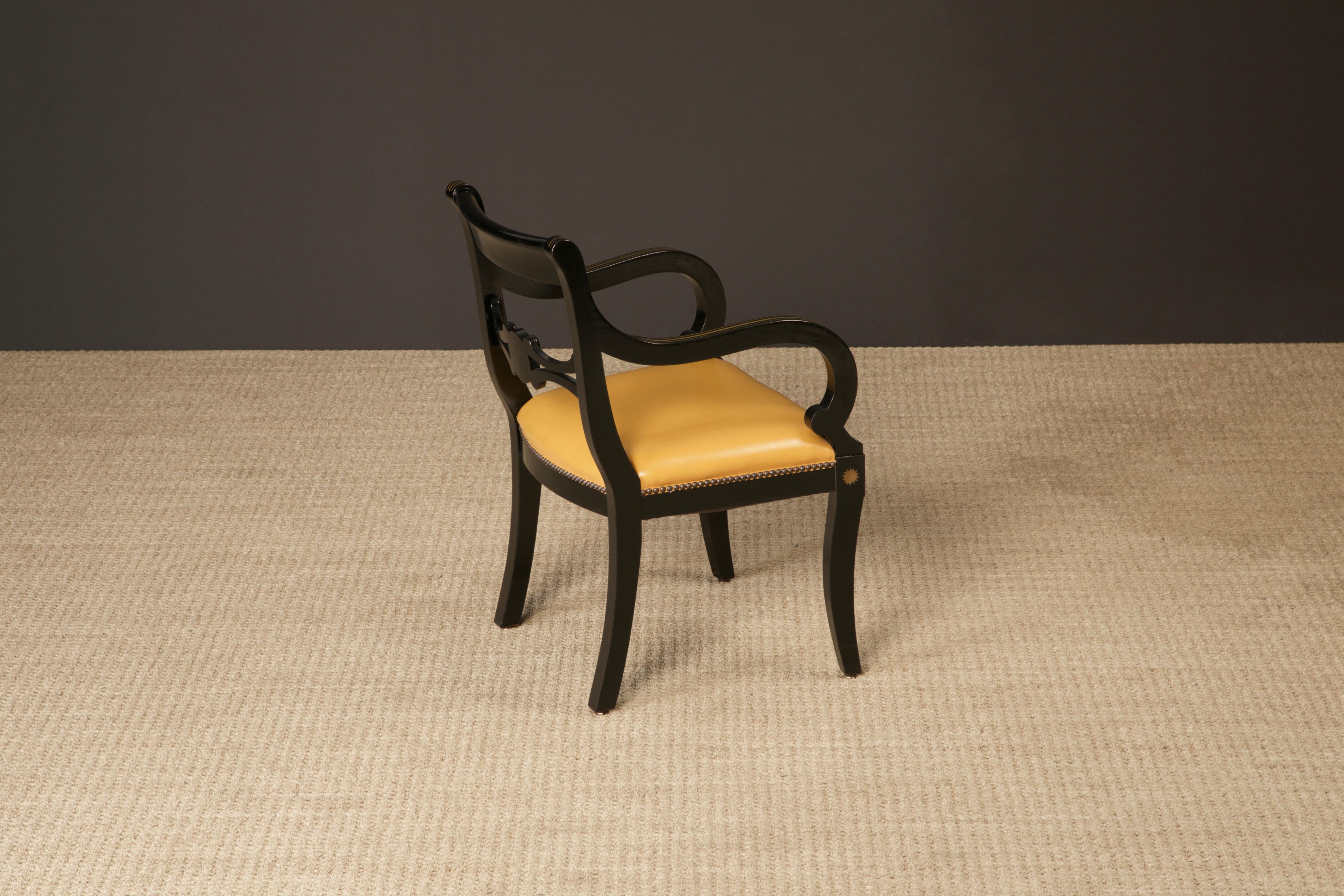 Maison Jansen Attributed Leather and Gilt Regency Armchairs, Restored, c. 1940s For Sale 6