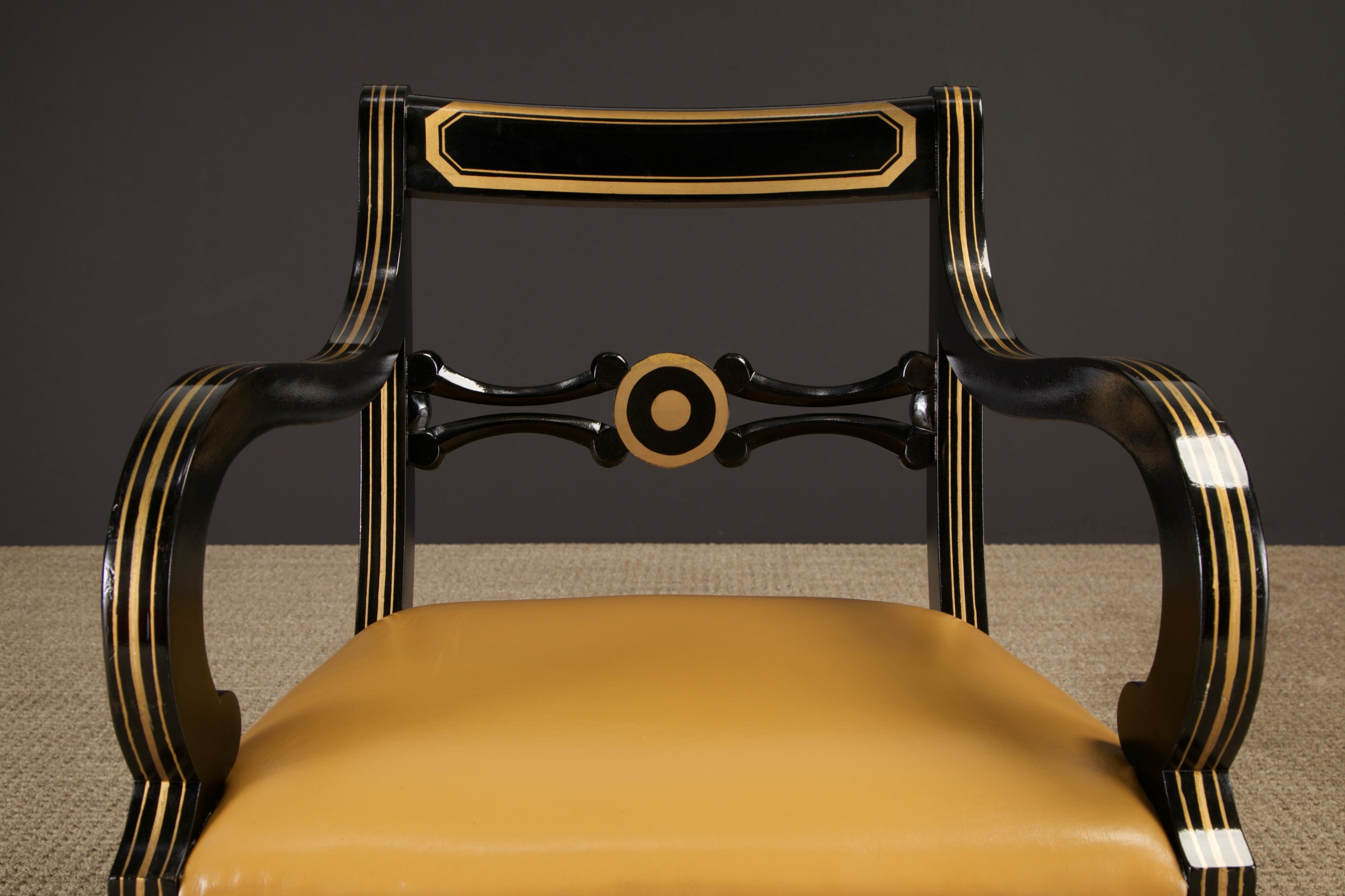 Maison Jansen Attributed Leather and Gilt Regency Armchairs, Restored, c. 1940s For Sale 10