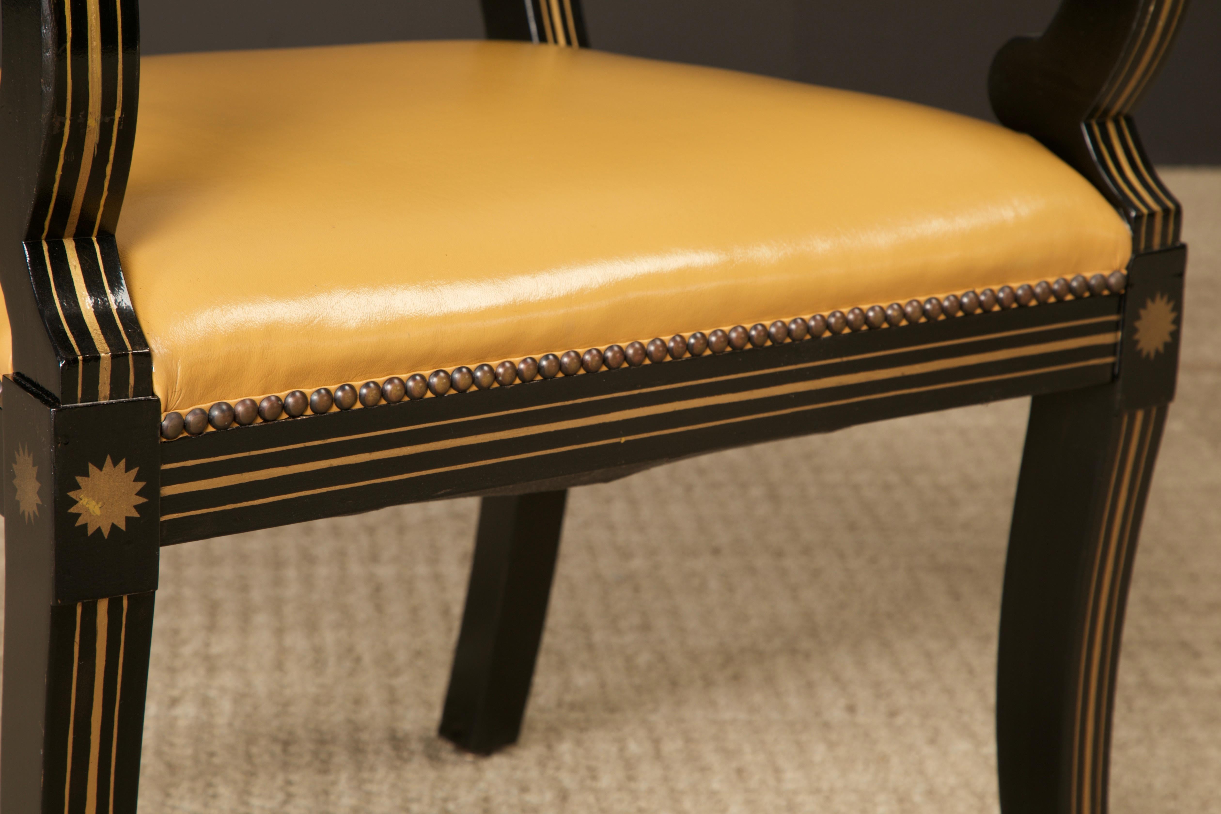 Maison Jansen Attributed Leather and Gilt Regency Armchairs, Restored, c. 1940s For Sale 13