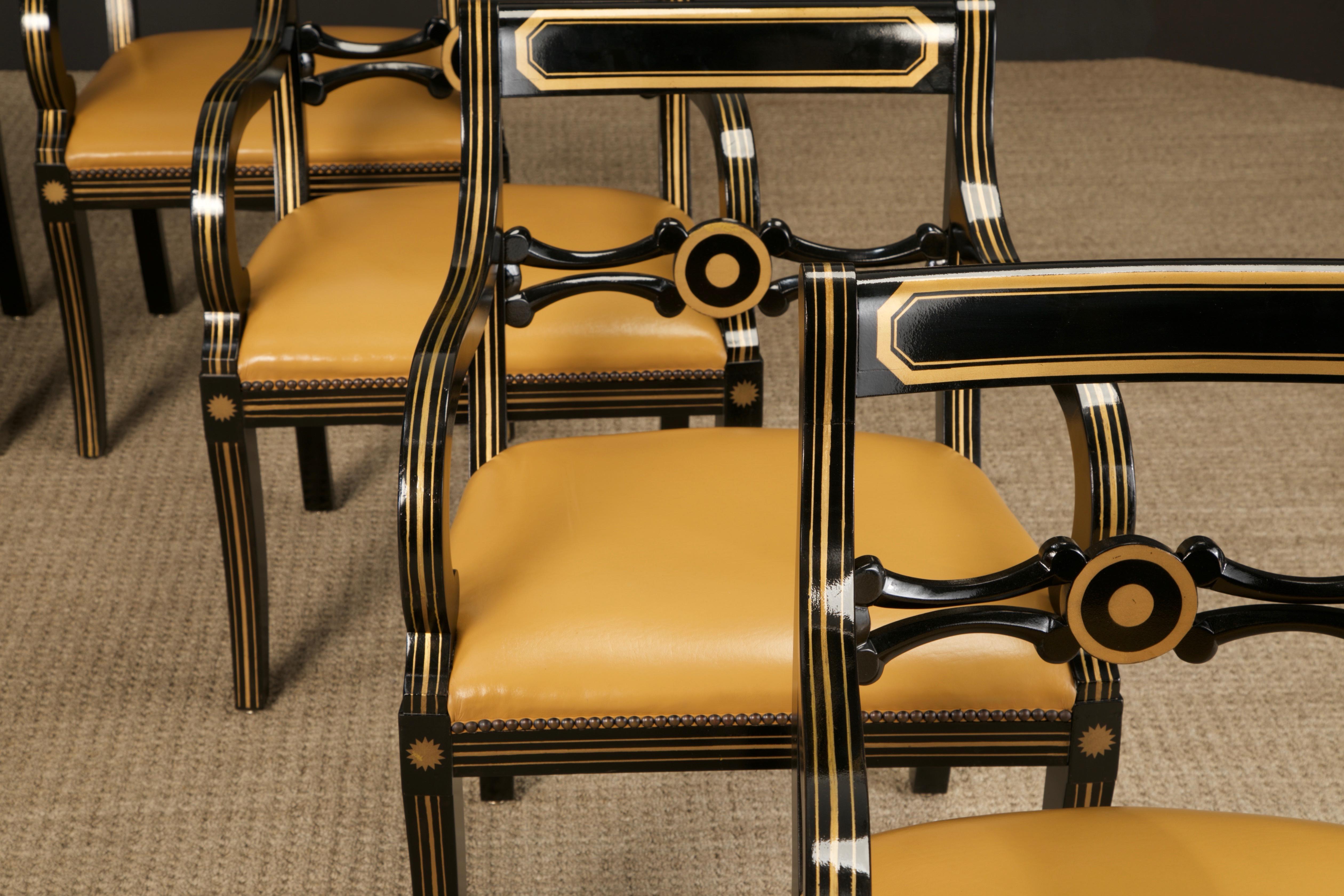 Maison Jansen Attributed Leather and Gilt Regency Armchairs, Restored, c. 1940s In Good Condition For Sale In Los Angeles, CA