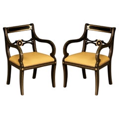 Maison Jansen Attributed Leather and Gilt Regency Armchairs, Restored, c. 1940s