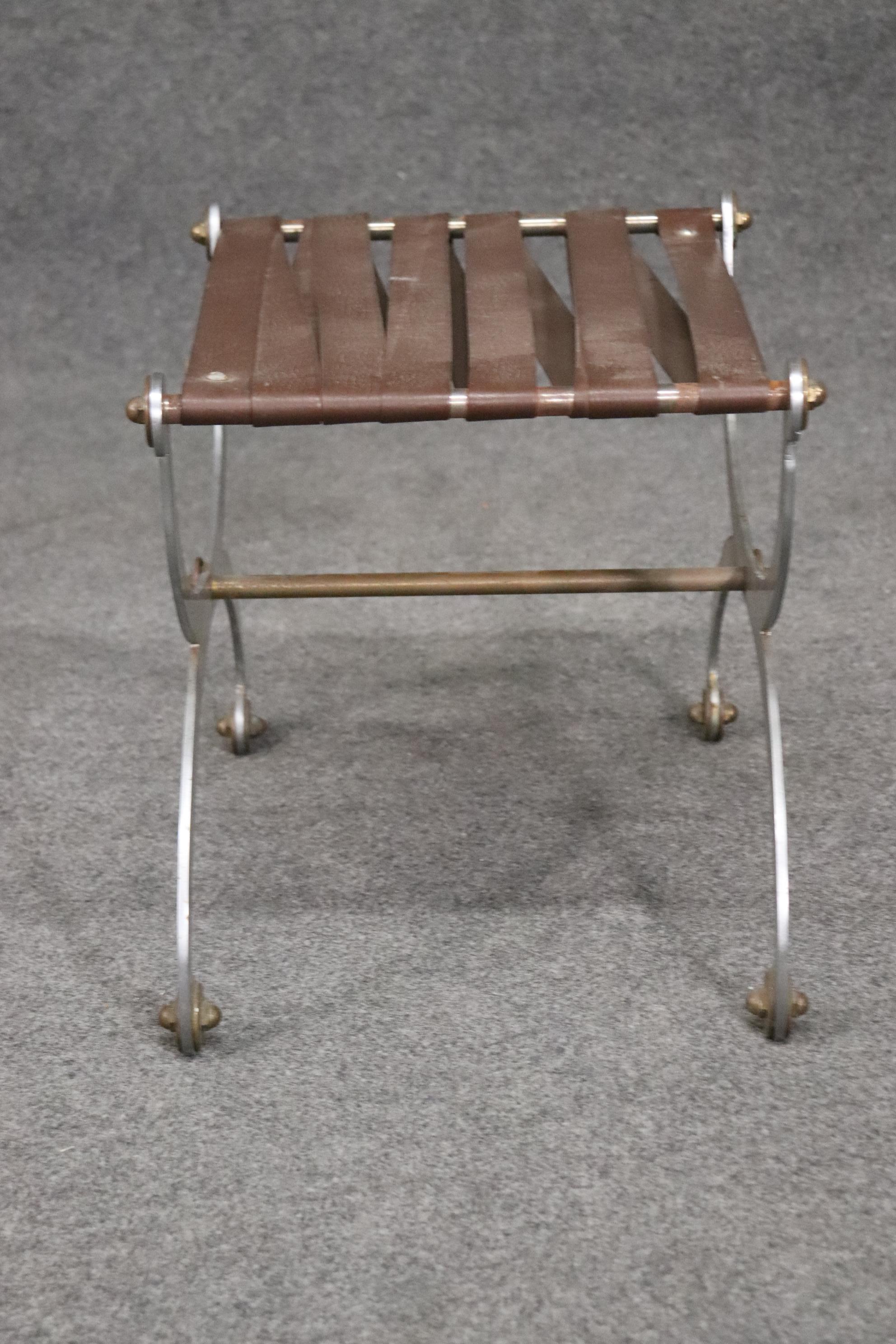 French Maison Jansen Attributed Metal and Brass Foot Stool circa 1950 For Sale