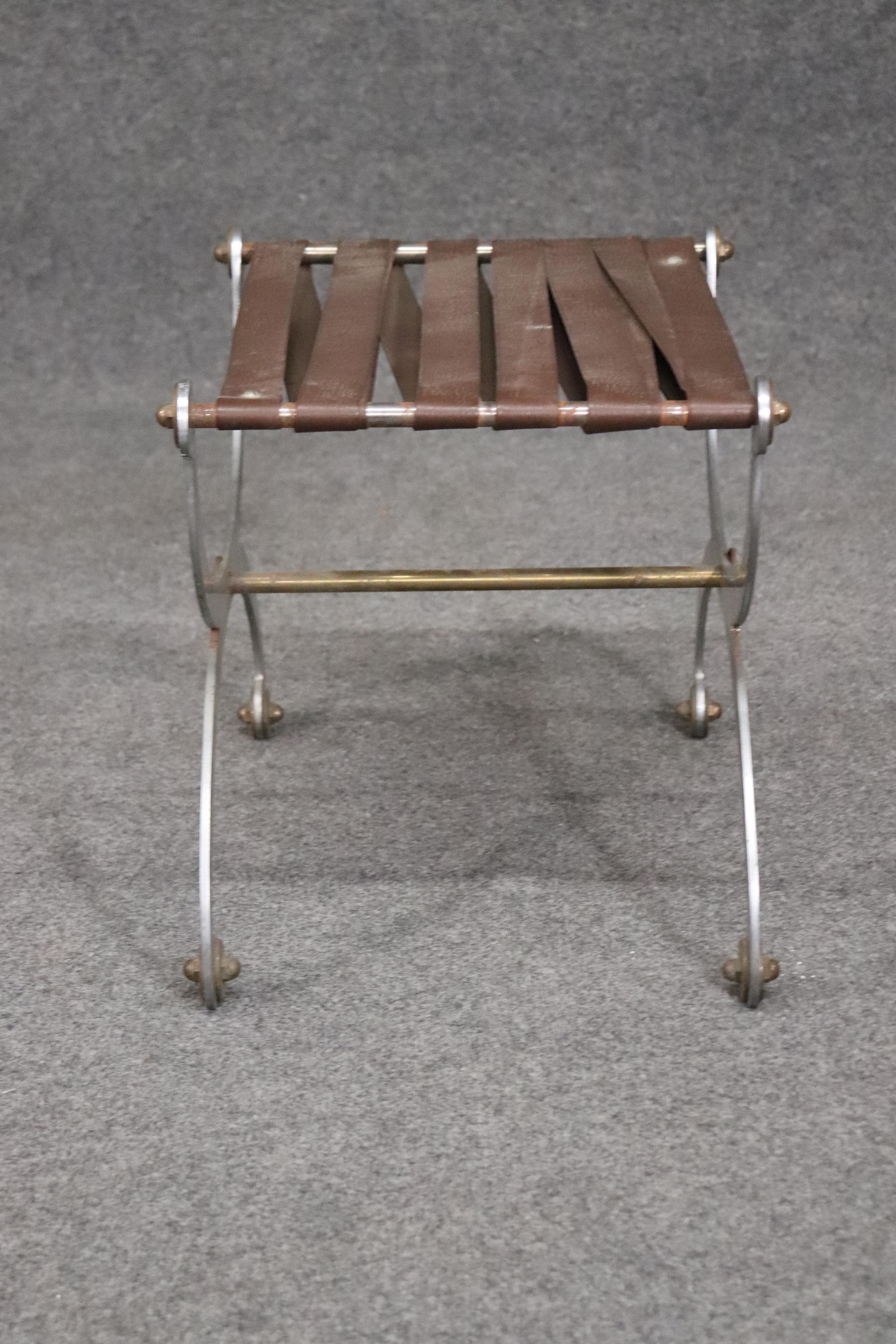 Mid-20th Century Maison Jansen Attributed Metal and Brass Foot Stool circa 1950 For Sale