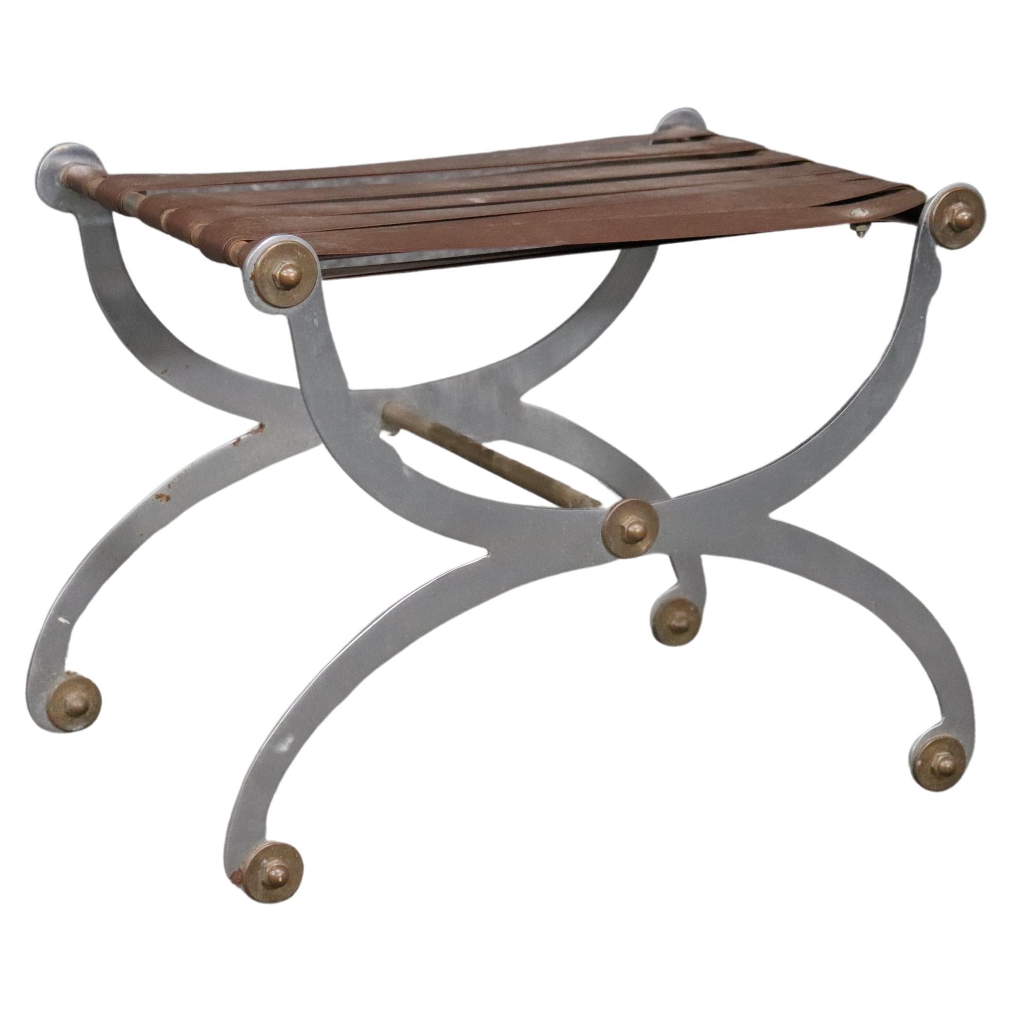 Maison Jansen Attributed Metal and Brass Foot Stool circa 1950 For Sale