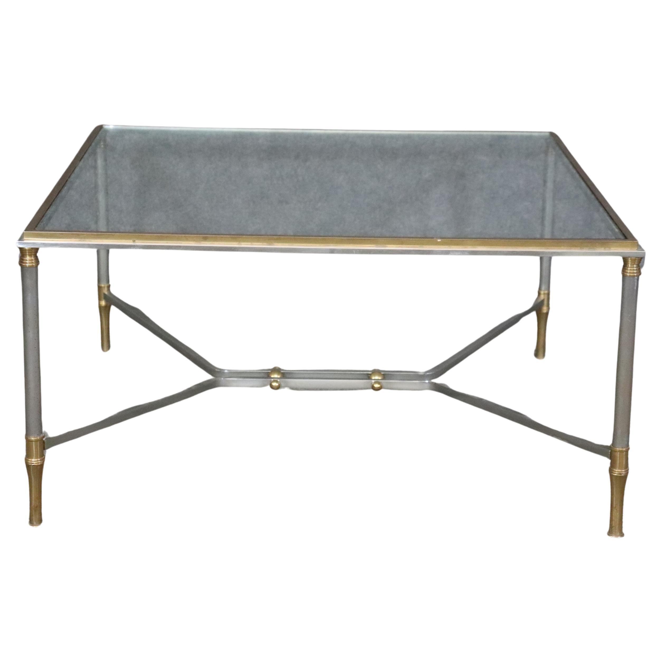 Maison Jansen Attributed Metal and Brass Glass top Coffee Table For Sale