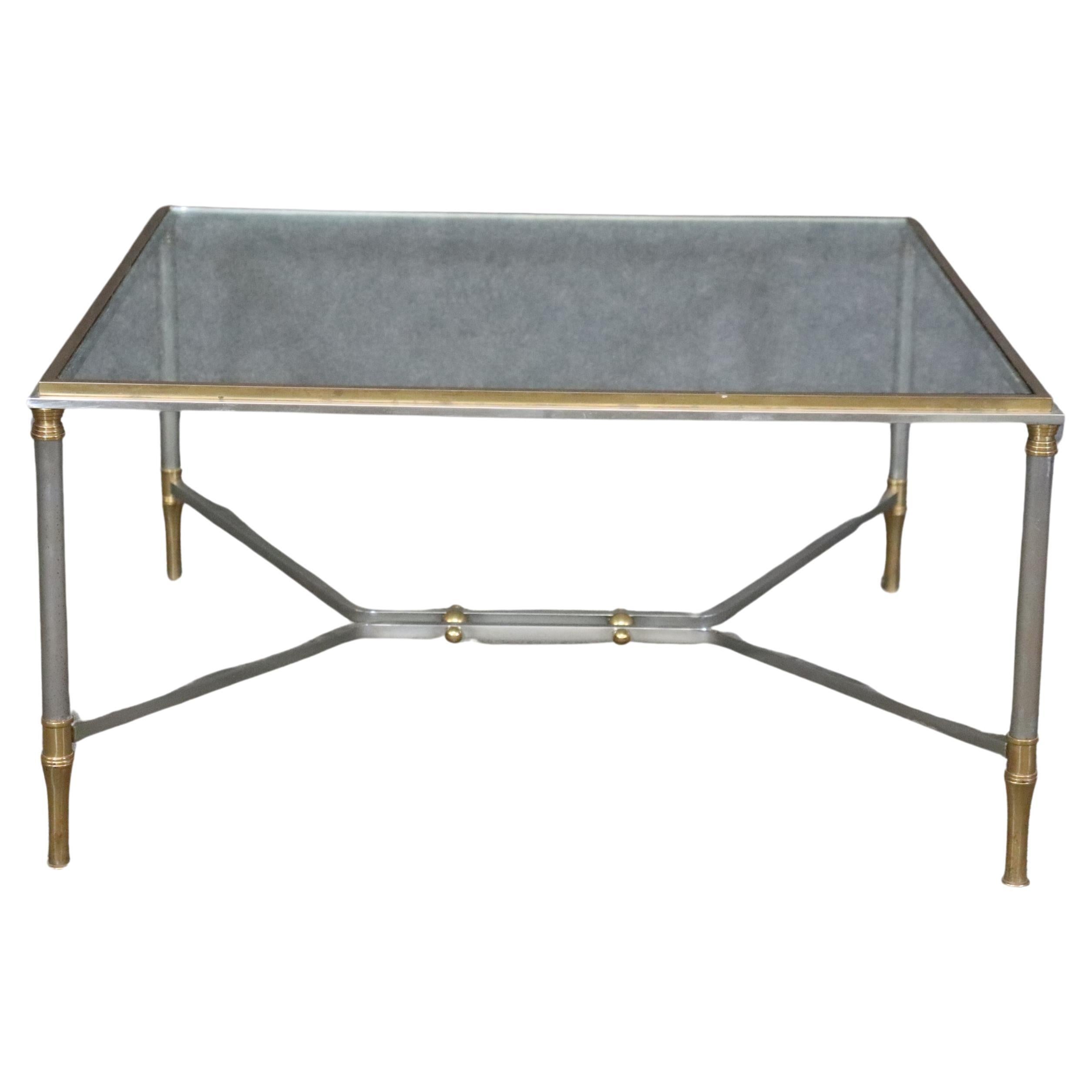 Maison Jansen Attributed Metal and Brass Glass top Coffee Table