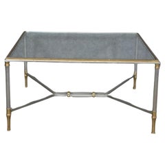 Vintage Maison Jansen Attributed Metal and Brass Glass top Coffee Table