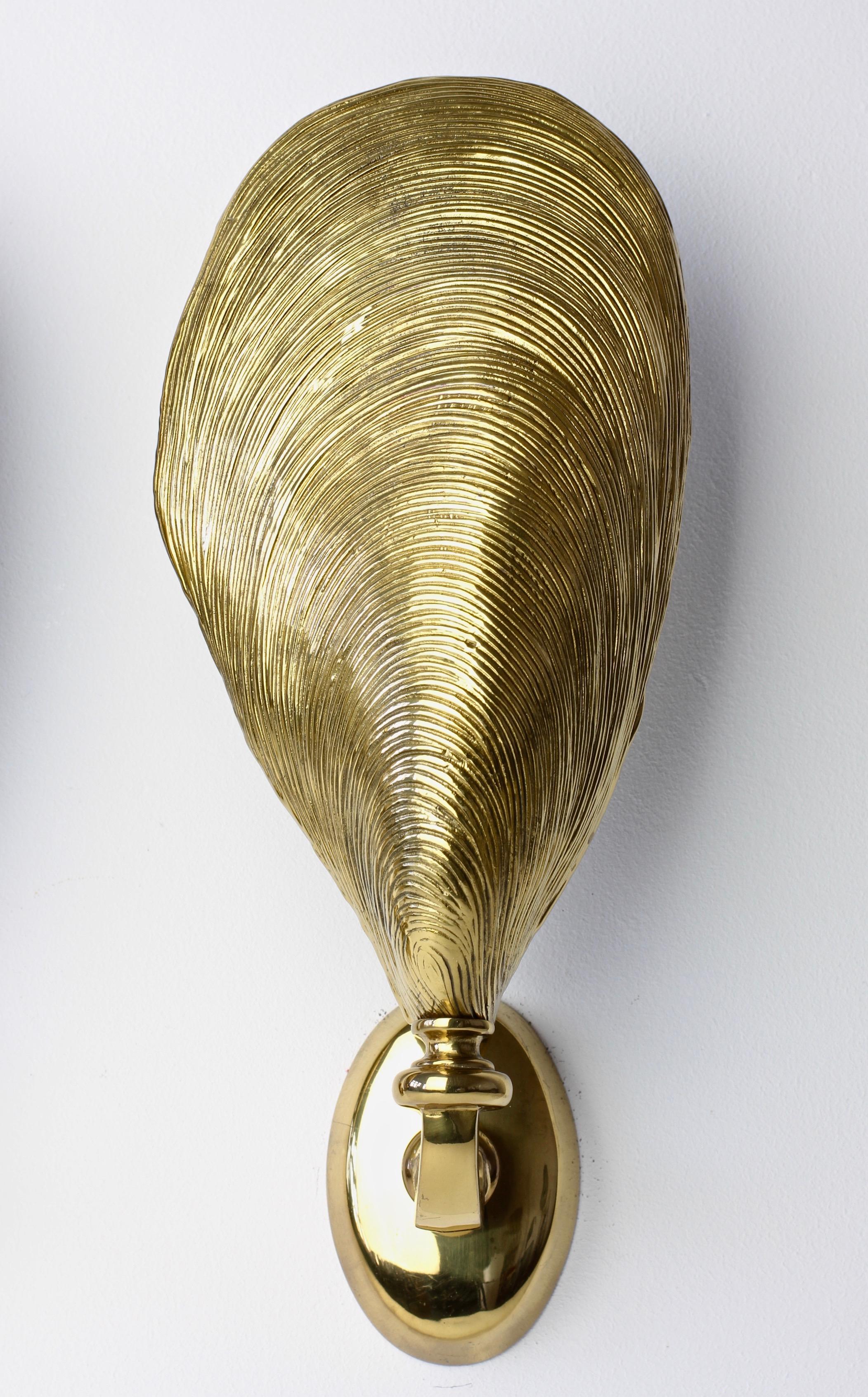 Maison Jansen Attributed Midcentury Bronze Mussel Shell Wall Lights/Sconces Pair 3