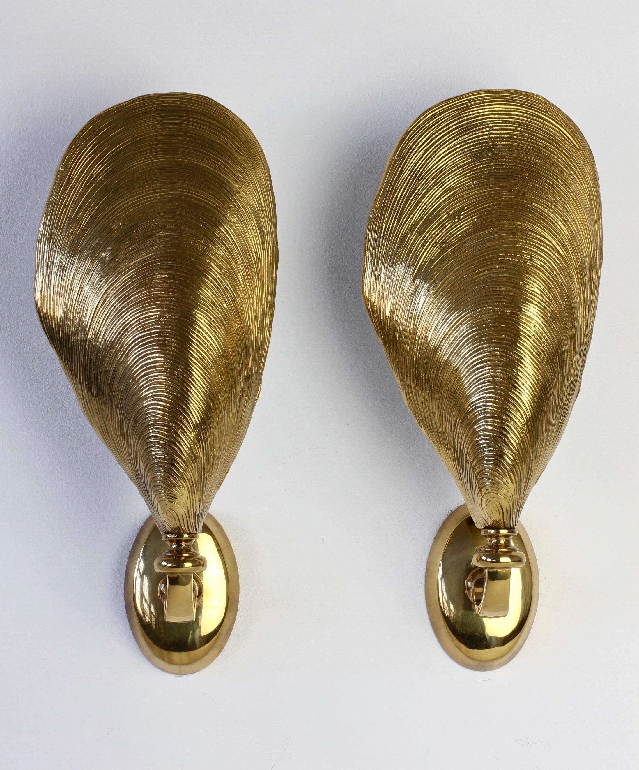 Mid-Century Modern Maison Jansen Attributed Midcentury Bronze Mussel Shell Wall Lights/Sconces Pair