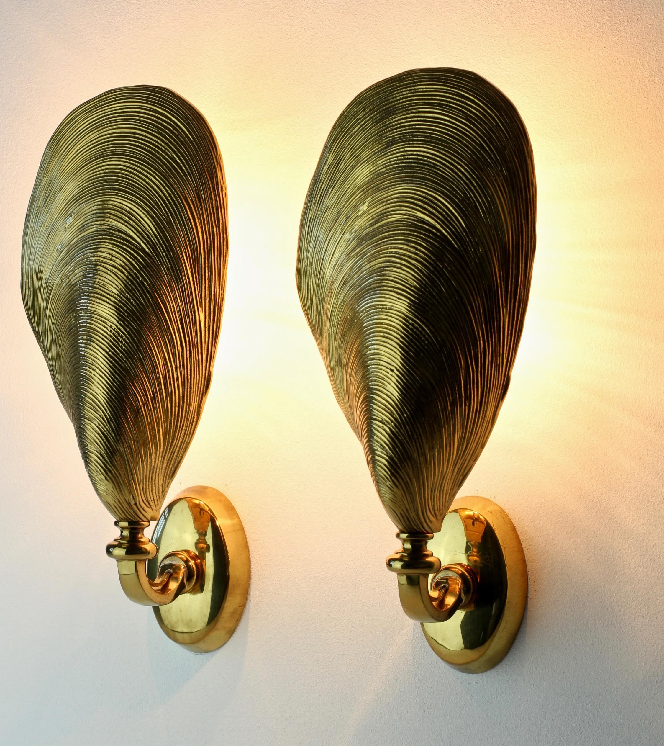Brass Maison Jansen Attributed Midcentury Bronze Mussel Shell Wall Lights/Sconces Pair
