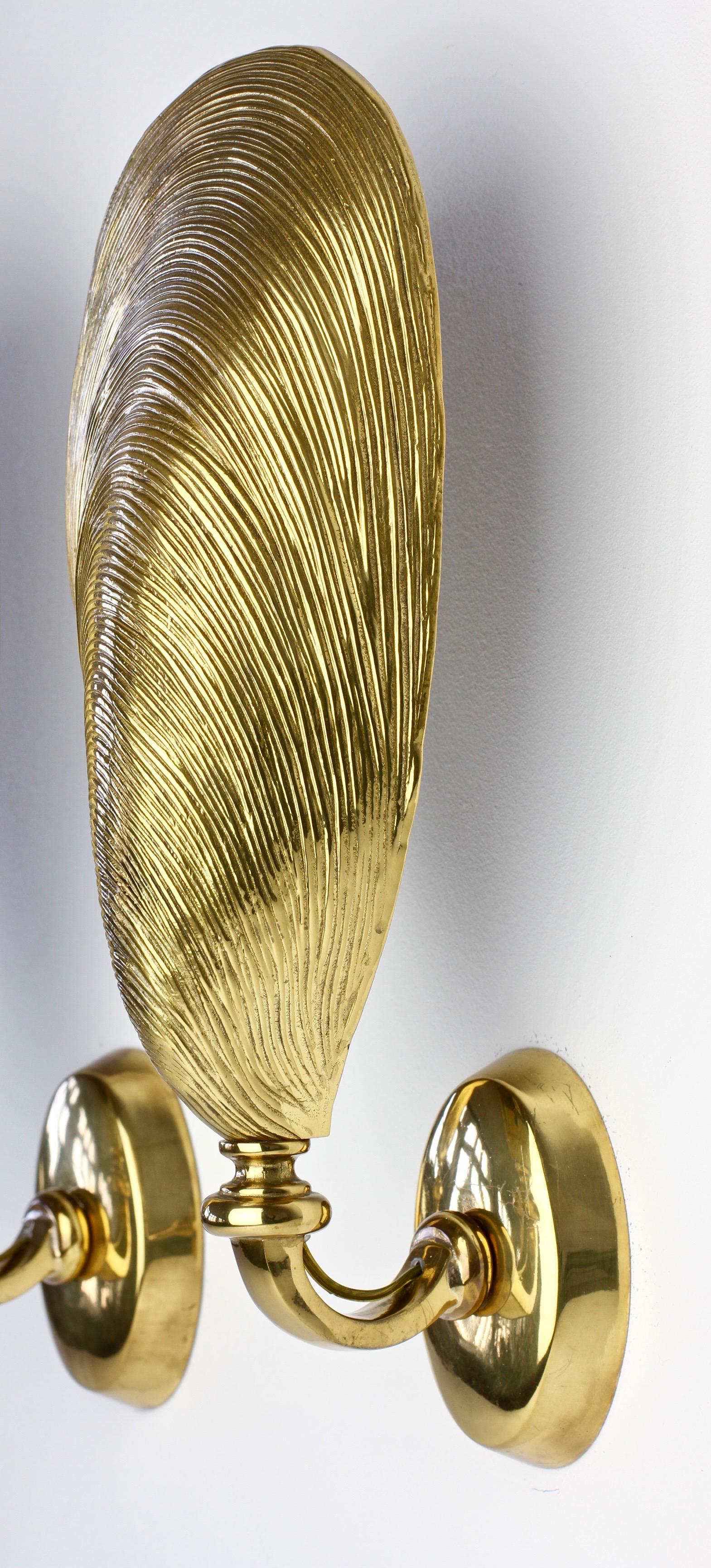 Maison Jansen Attributed Midcentury Bronze Mussel Shell Wall Lights/Sconces Pair 1