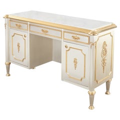 Maison Jansen Attributed Neoclassical Steel Quartz Marble Top Desk