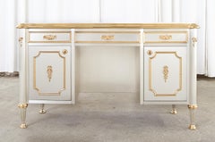 Maison Jansen Attributed Neoclassical Steel Quartz Marble Top Desk