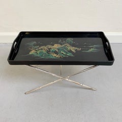 Maison Jansen Attributed Silvered Faux-Bamboo Folding Tray, circa 1960, France.