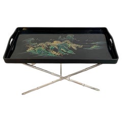 Maison Jansen Attributed Silvered Faux-Bamboo Folding Tray, circa 1960, France.