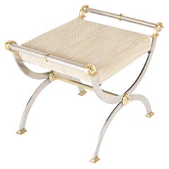 Maison Jansen Attributed Steel and Brass Bench Maison Jansen Attributed Steel and Brass Bench