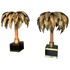 Maison Jansen Bamboo Palm Table Lamp France 1960s Set of 2