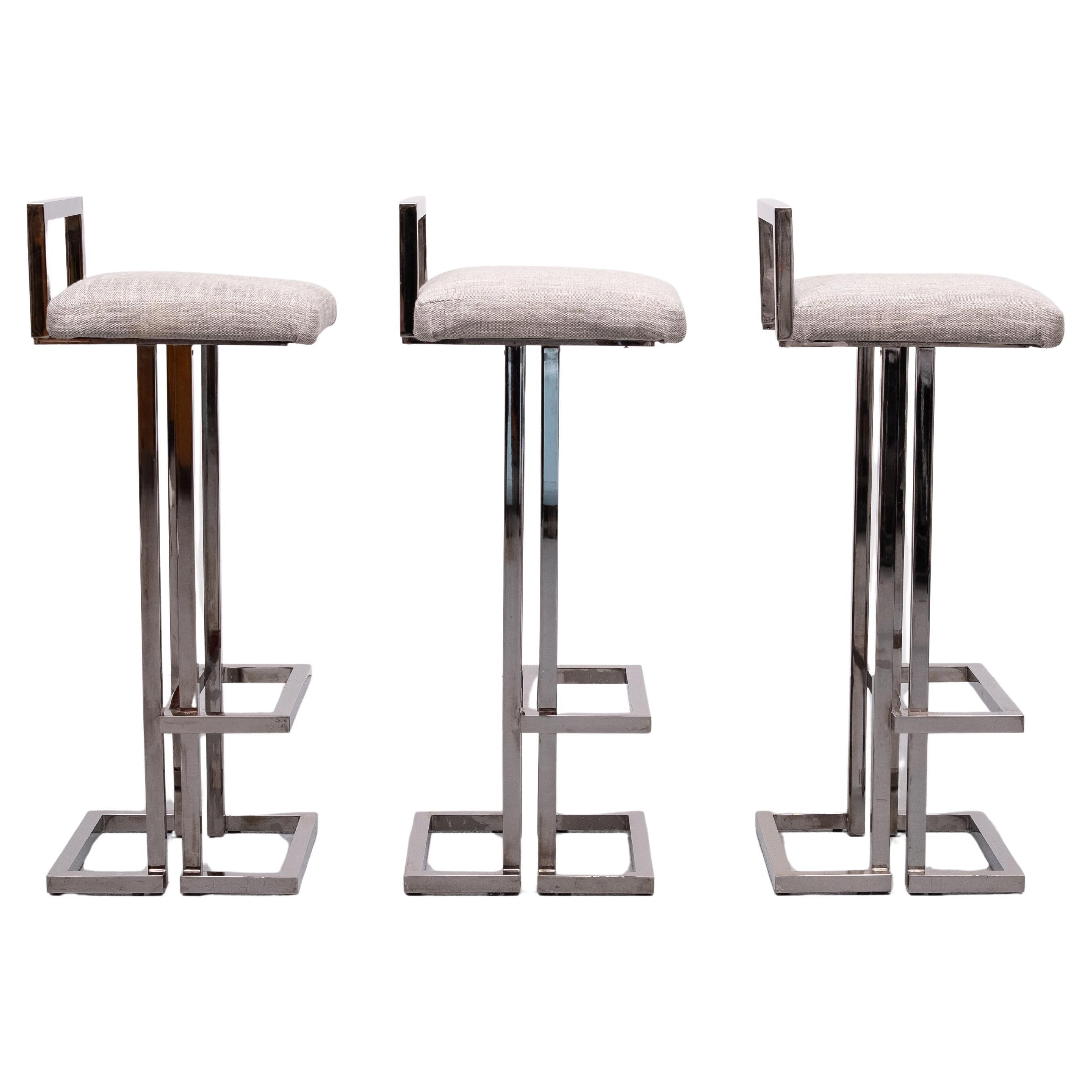 Hollywood Regency Belgo Chrom Bar stools smoked Chrome  1970s France