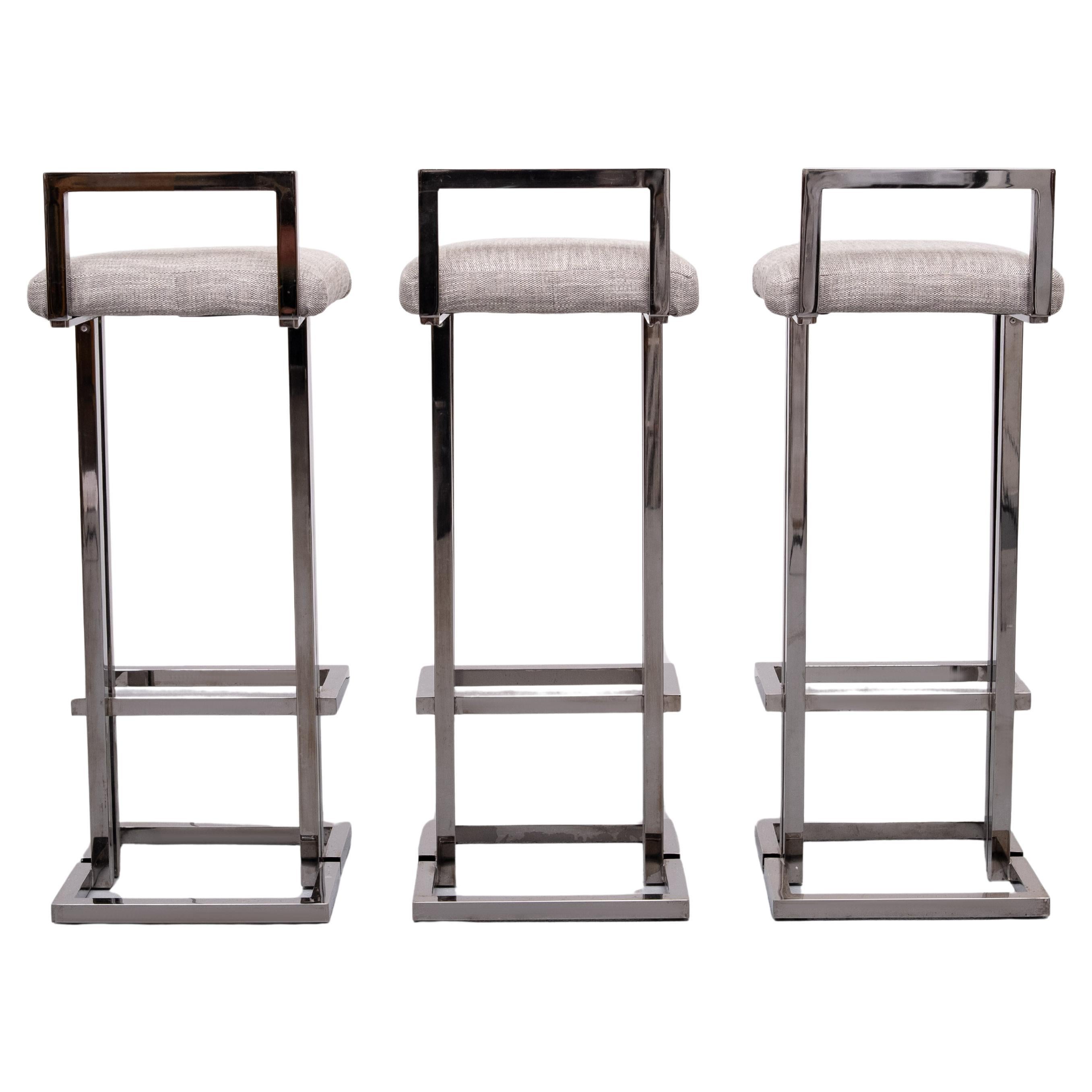French Belgo Chrom Bar stools smoked Chrome  1970s France