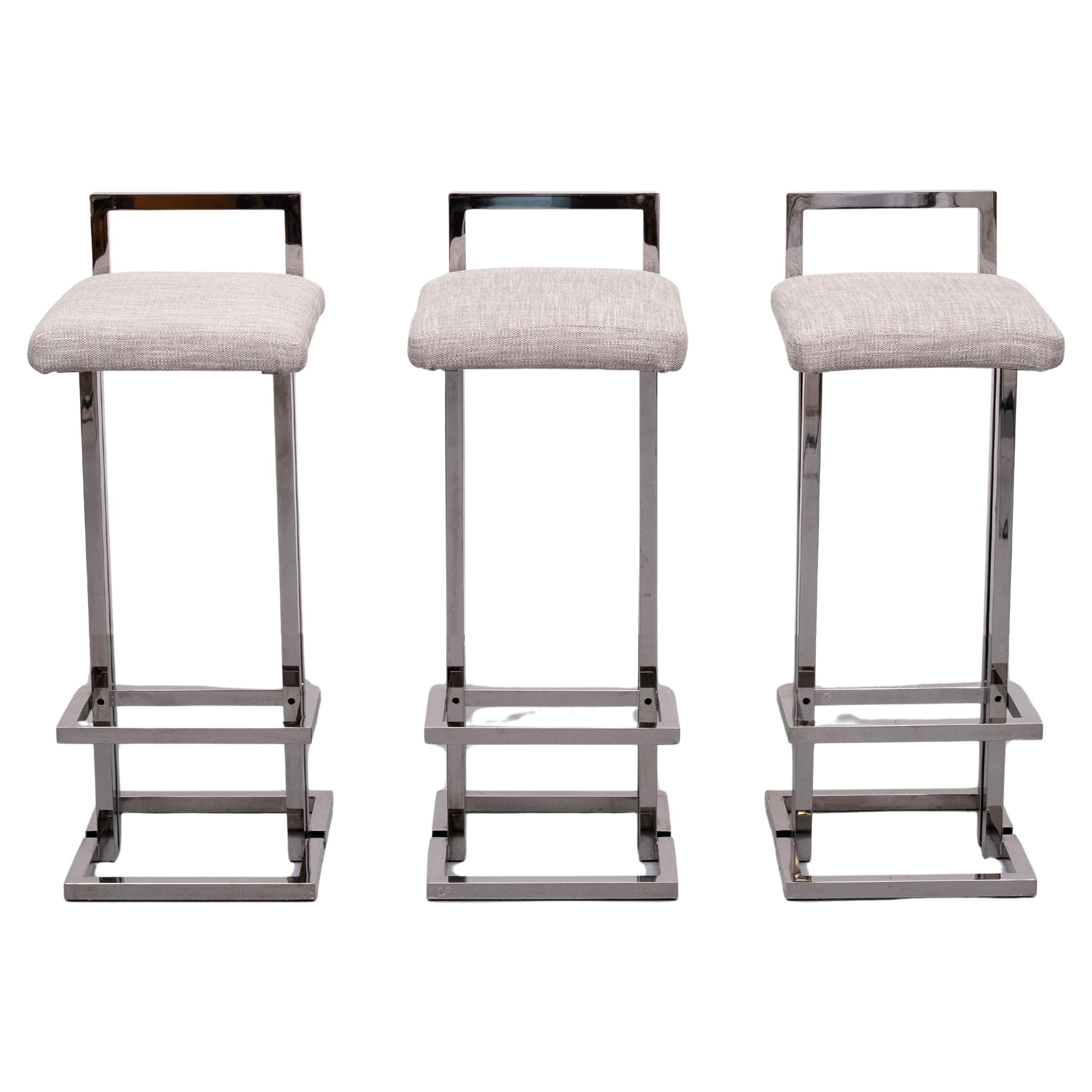 Late 20th Century Belgo Chrom Bar stools smoked Chrome  1970s France
