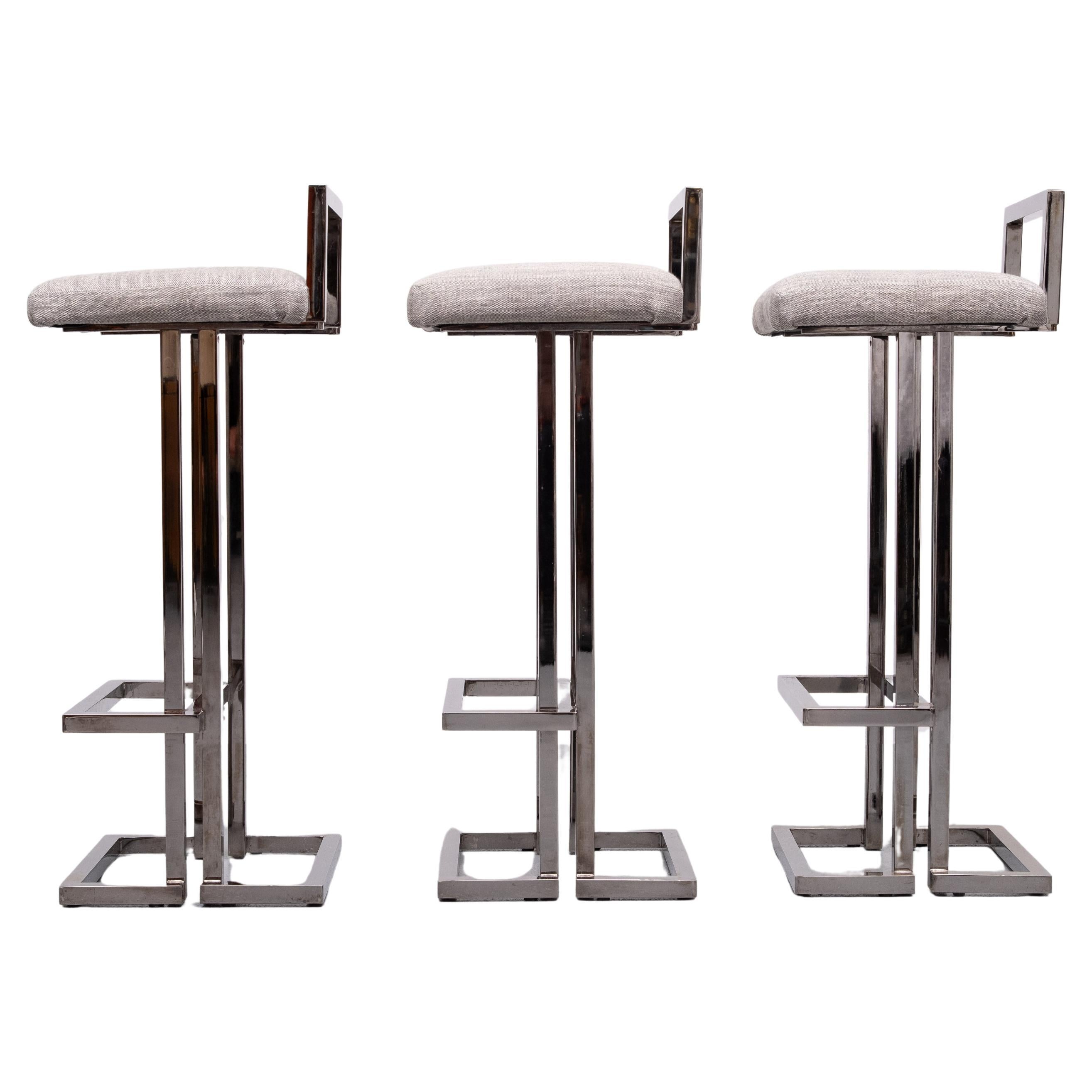 Belgo Chrom Bar stools smoked Chrome  1970s France 1