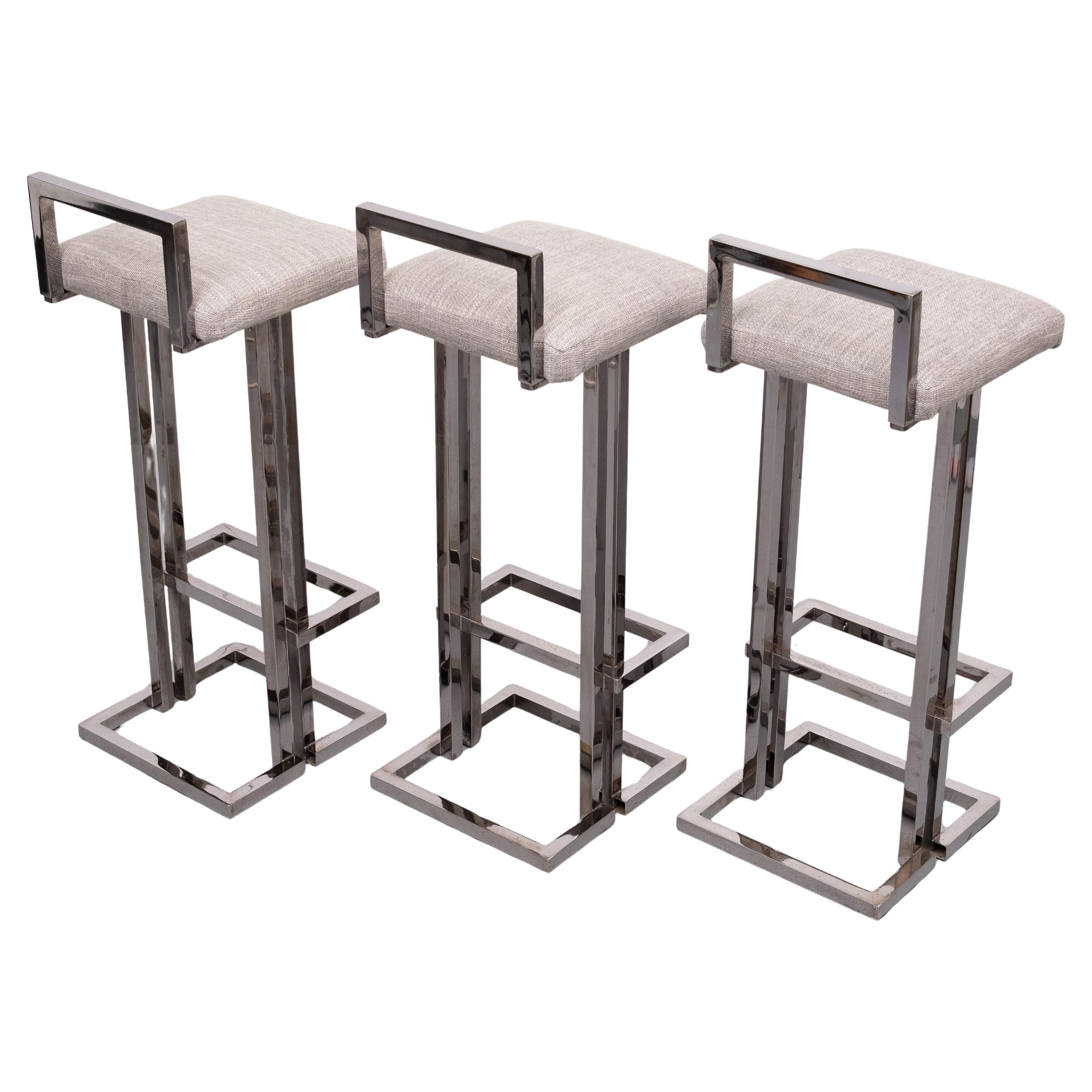 Belgo Chrom Bar stools smoked Chrome  1970s France 2
