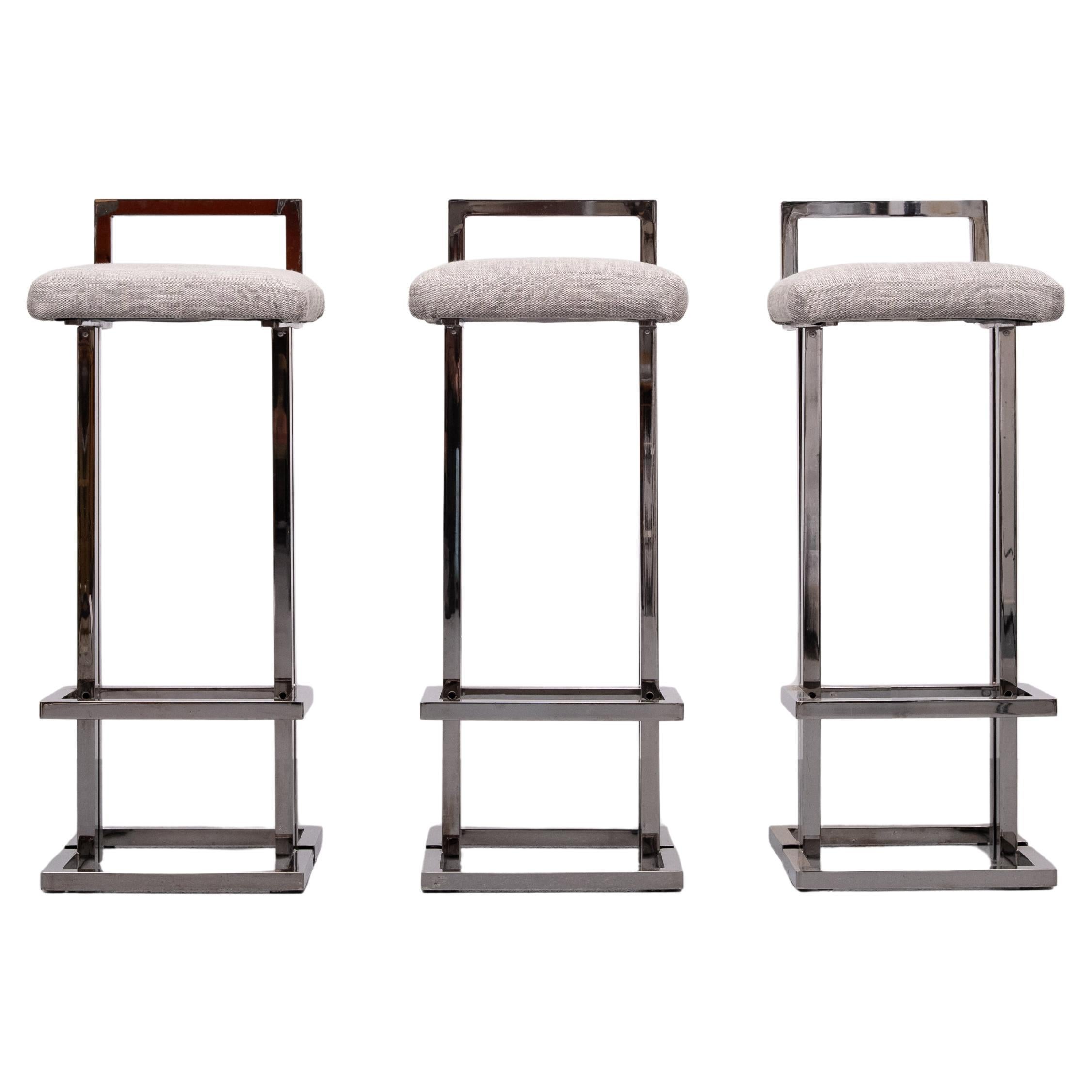 Belgo Chrom Bar stools smoked Chrome  1970s France 3