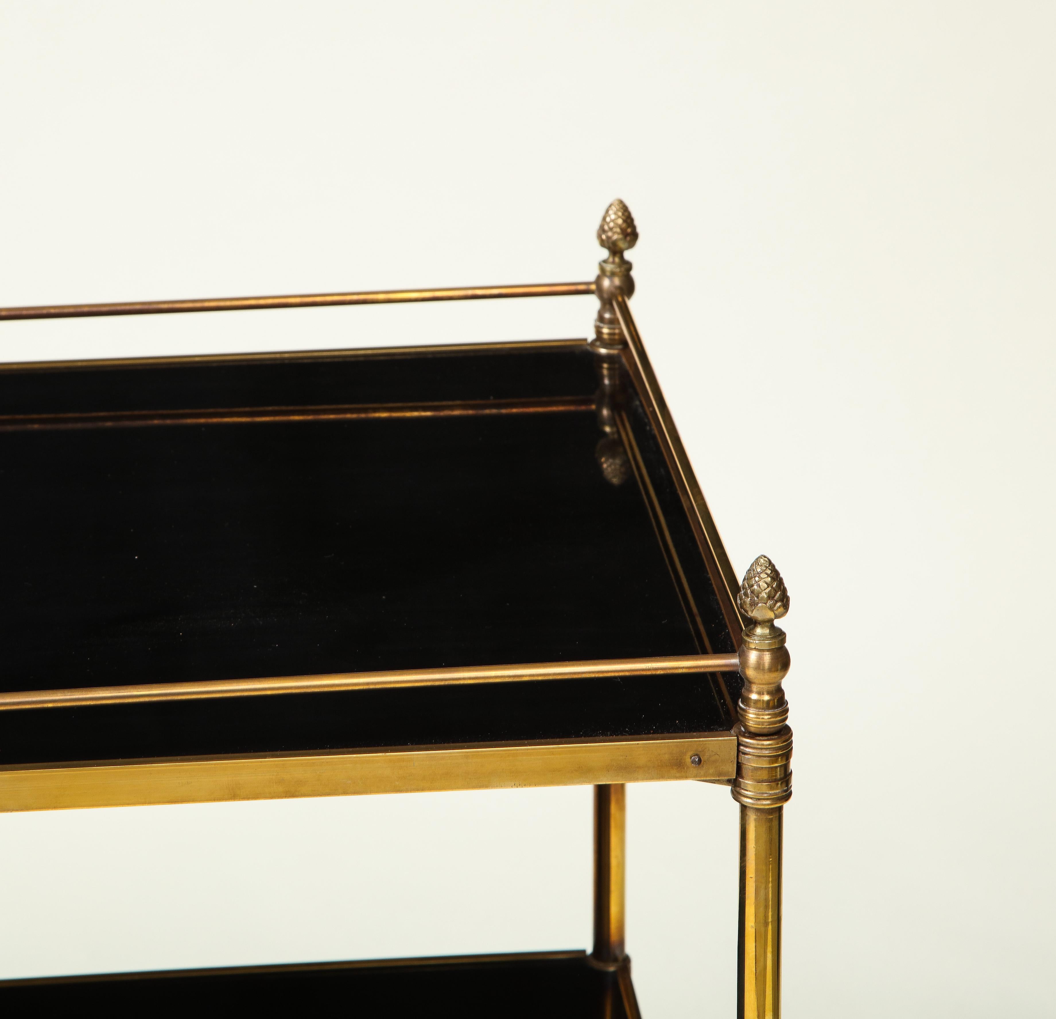 French Maison Jansen Black Glass and Gilt-Brass Étagère For Sale