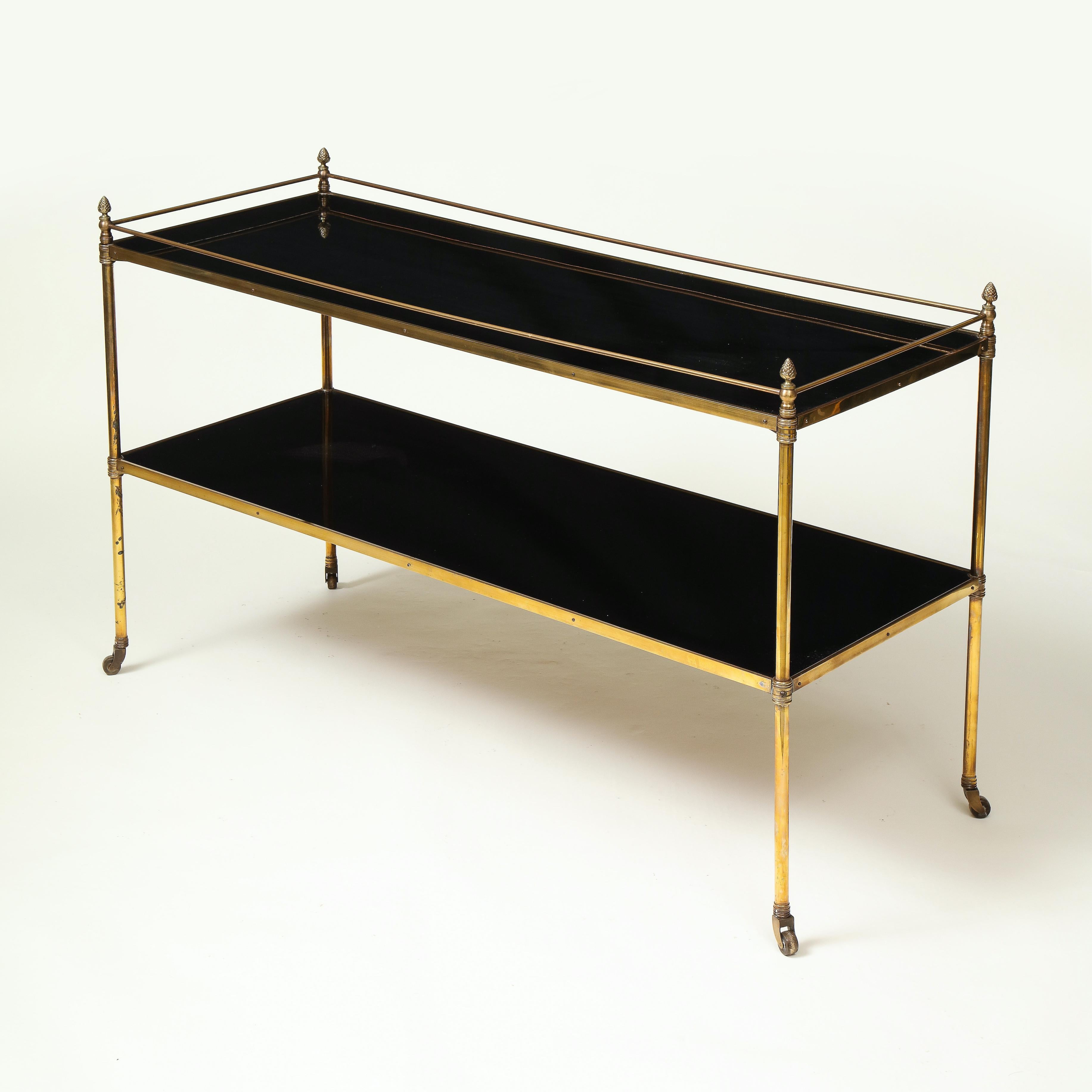 20th Century Maison Jansen Black Glass and Gilt-Brass Étagère