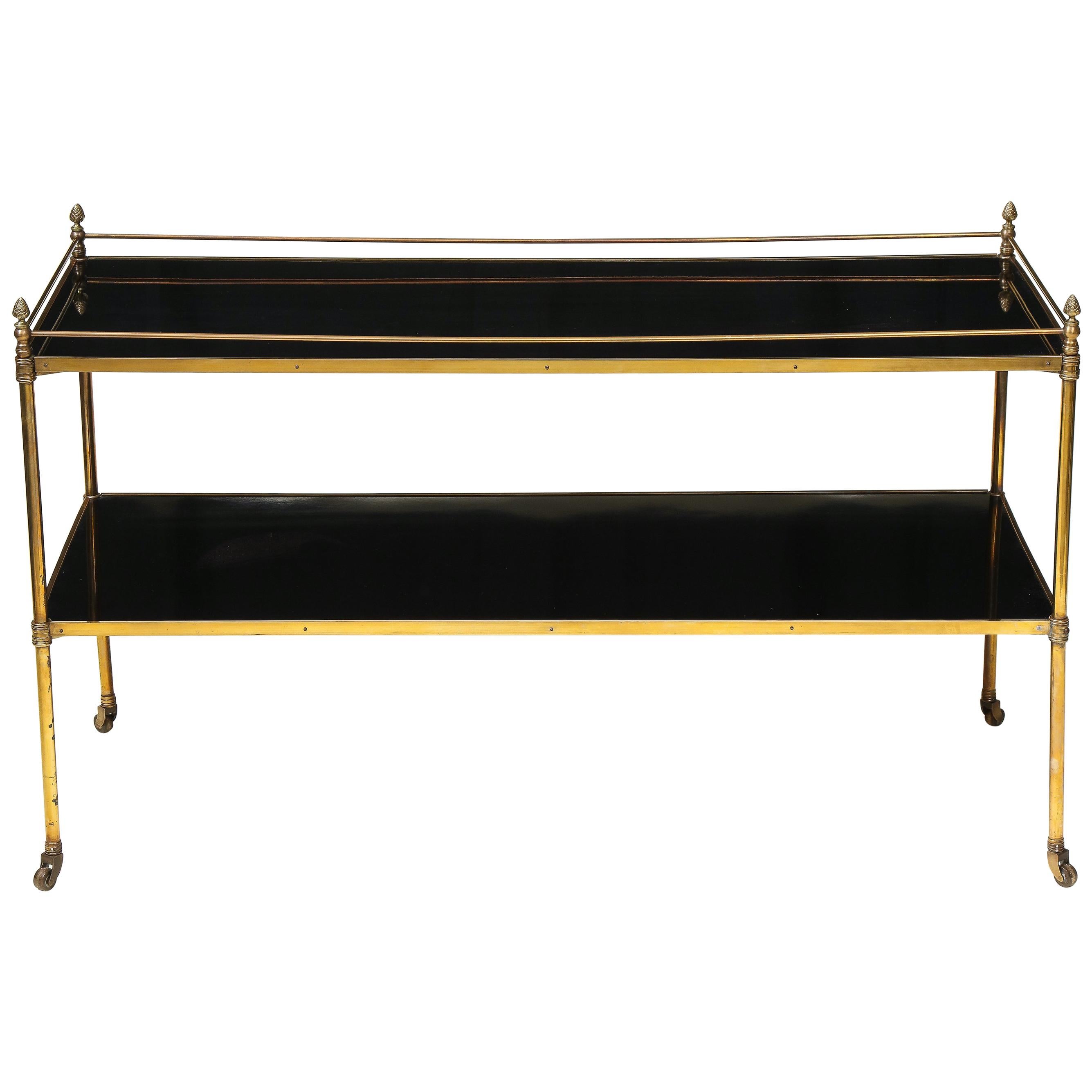 Maison Jansen Black Glass and Gilt-Brass Étagère For Sale