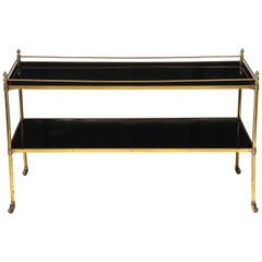 Retro Maison Jansen Black Glass and Gilt-Brass Étagère