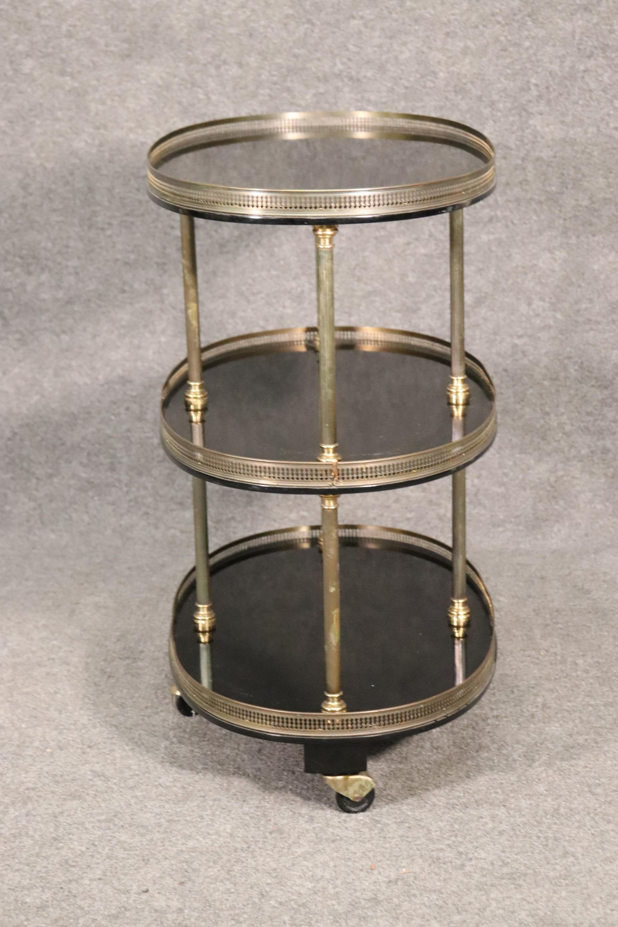 French Maison Jansen Black Lacquer and Brass Gallery Dessert Liquor Tea Trolley Cart 