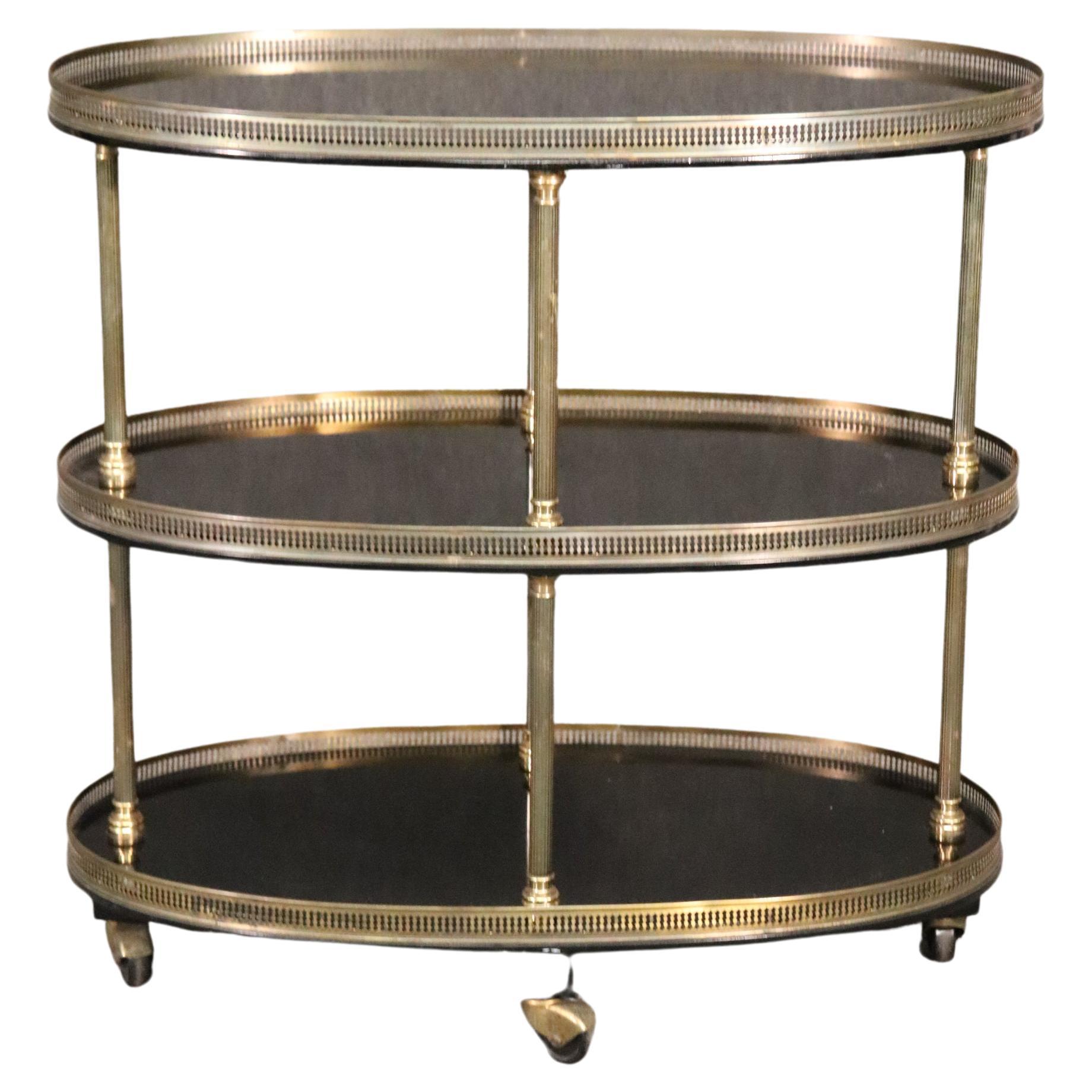 Maison Jansen Black Lacquer and Brass Gallery Dessert Liquor Tea Trolley Cart 