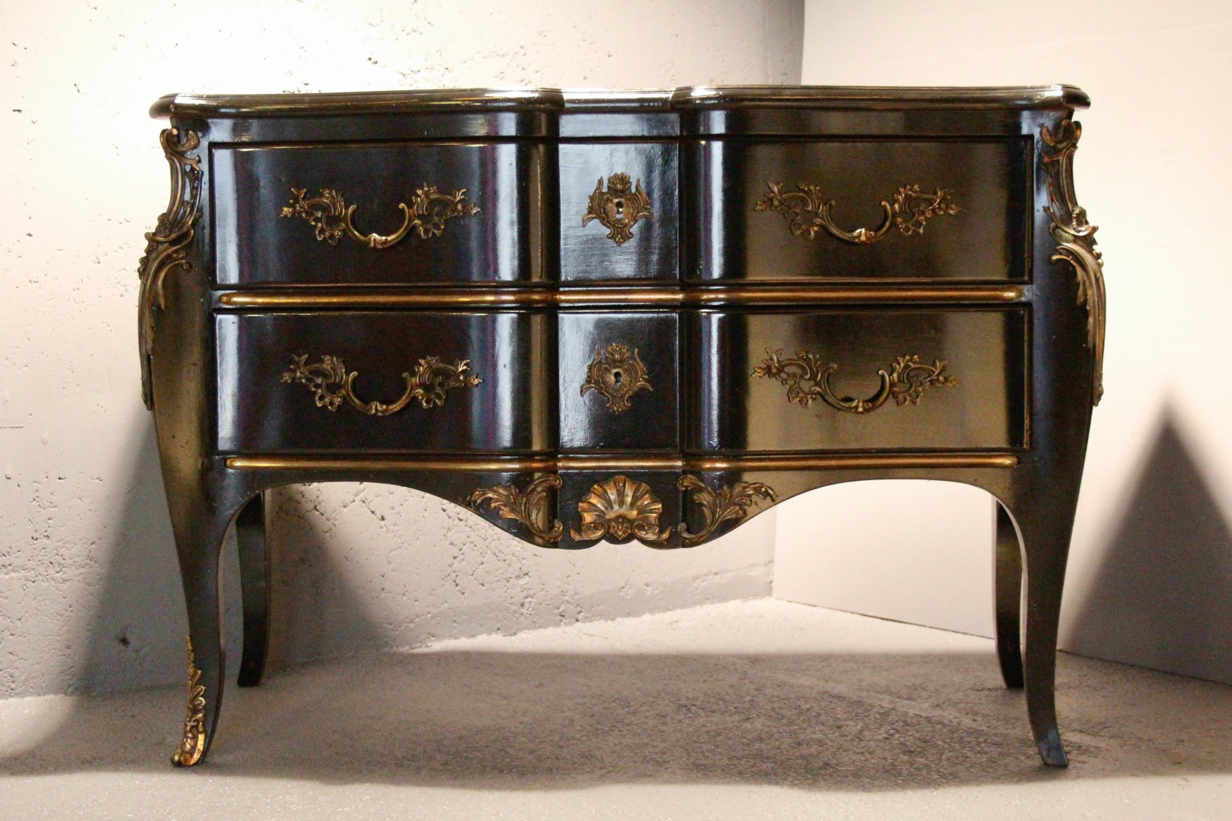 Mid-20th Century Maison Jansen Black Lacquered Commode For Sale