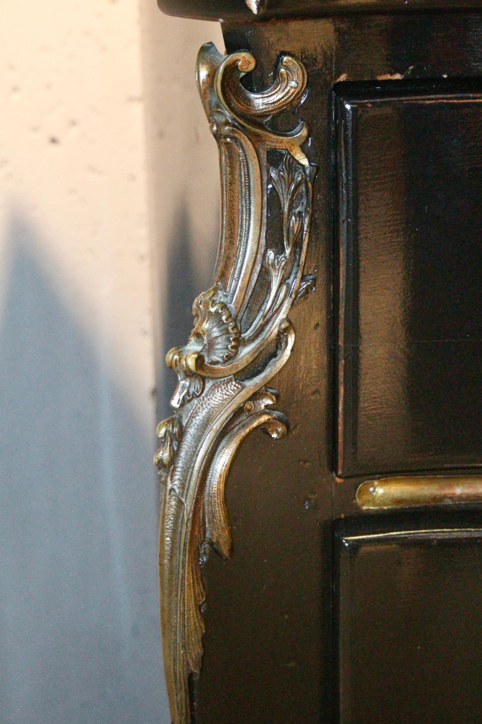 Bronze Maison Jansen Black Lacquered Commode For Sale