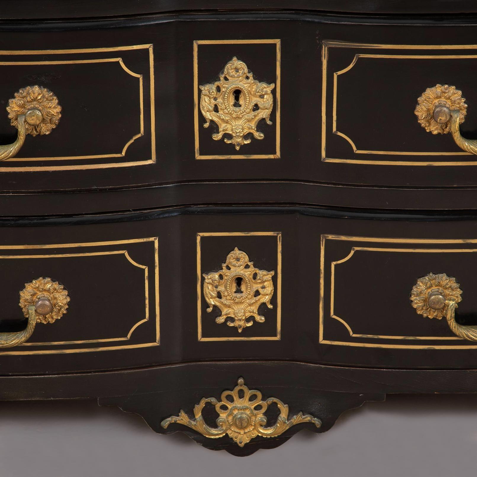 Dorato Maison Jansen Commode laccato nero in vendita