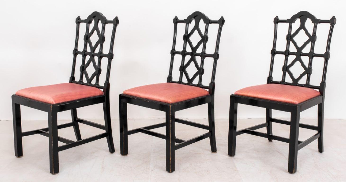 Art Nouveau Maison Jansen Black Lacquered Dinning Chairs, 6