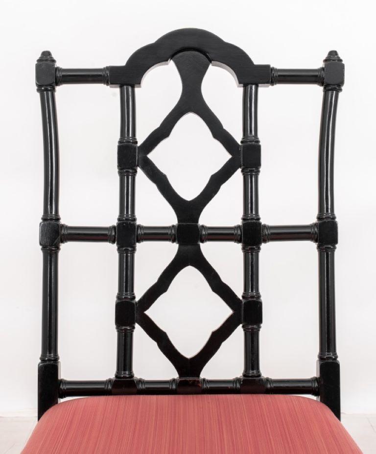 Fretwork Maison Jansen Black Lacquered Dinning Chairs, 6